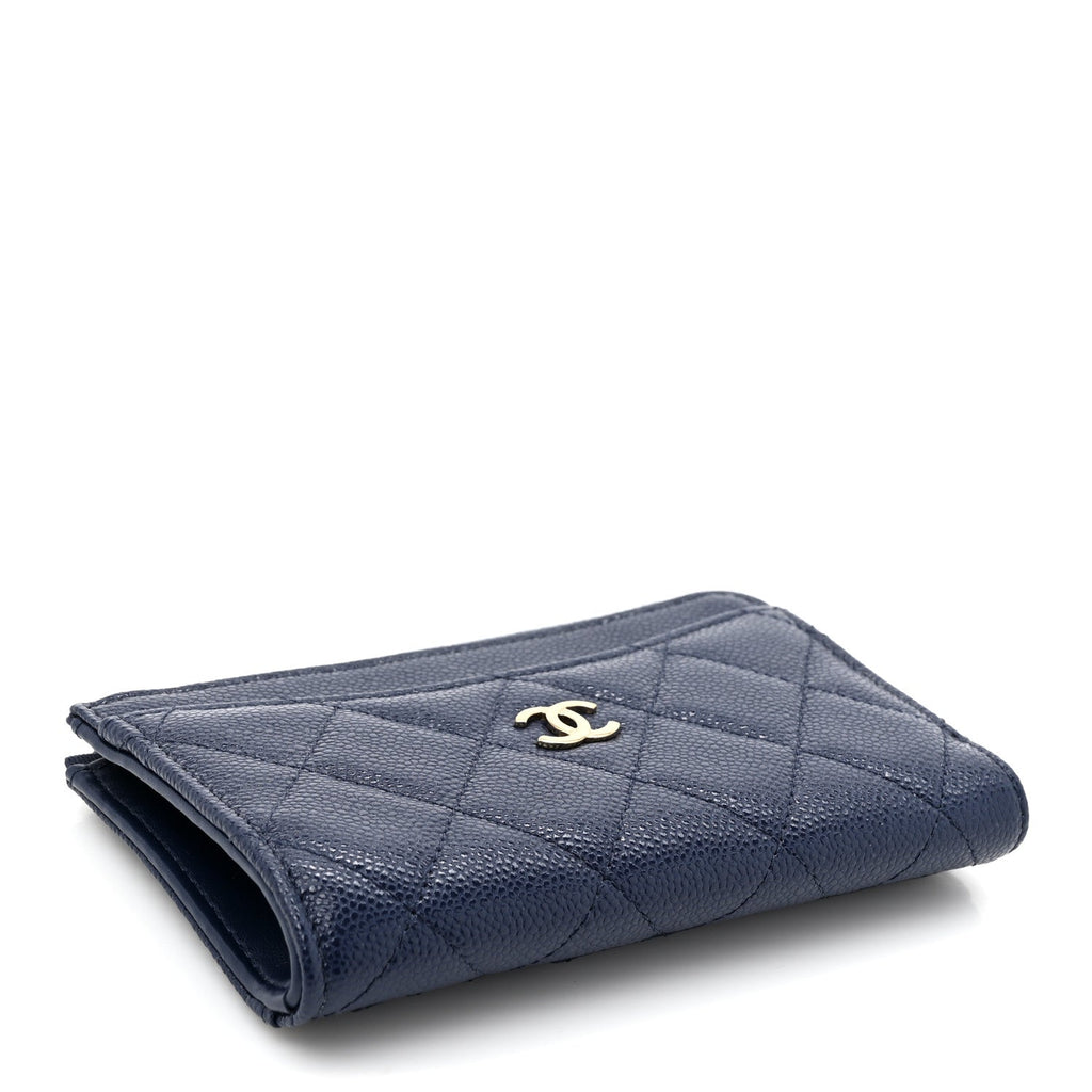 Caviar Quilted CC Zip Around  Holder Navy