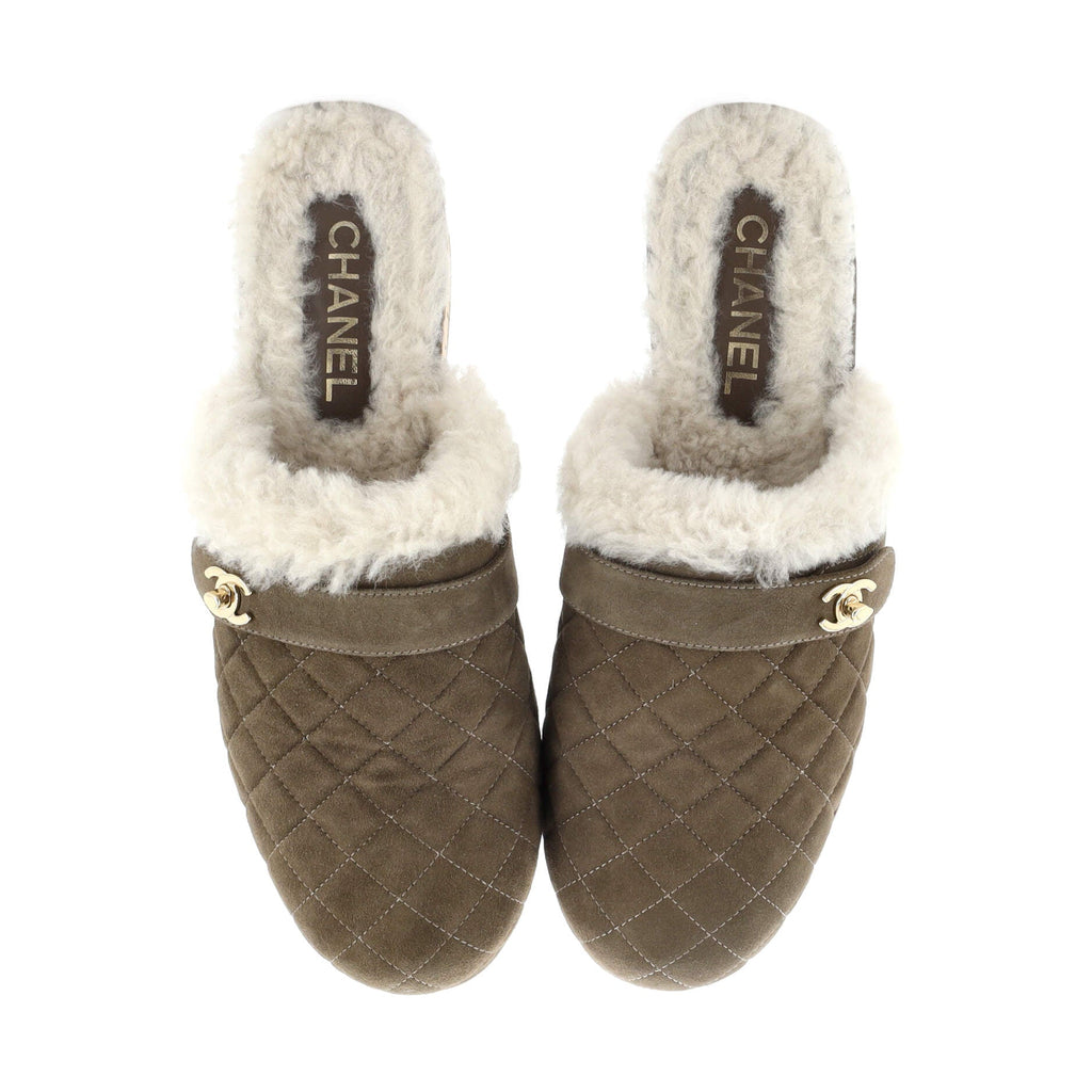 Women's CC Turnlock Clogs Quilted Suede with Shearling