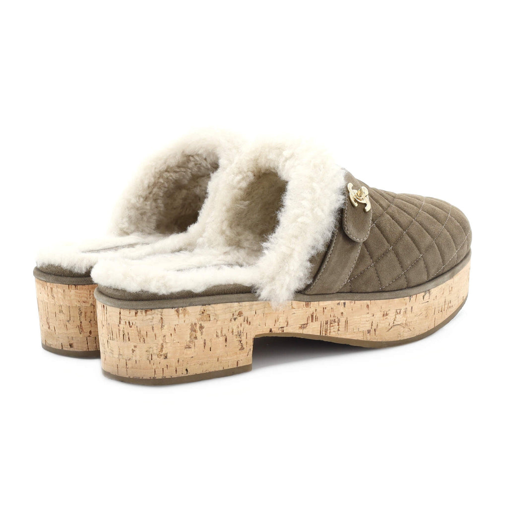 Women's CC Turnlock Clogs Quilted Suede with Shearling