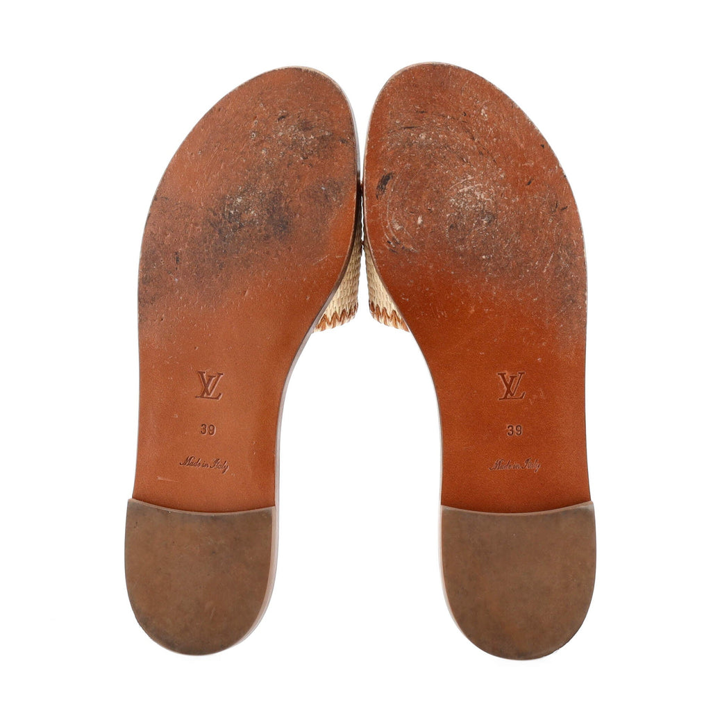 Women's Lock It Flat Mule Sandals Monogram Giant Raffia with Leather