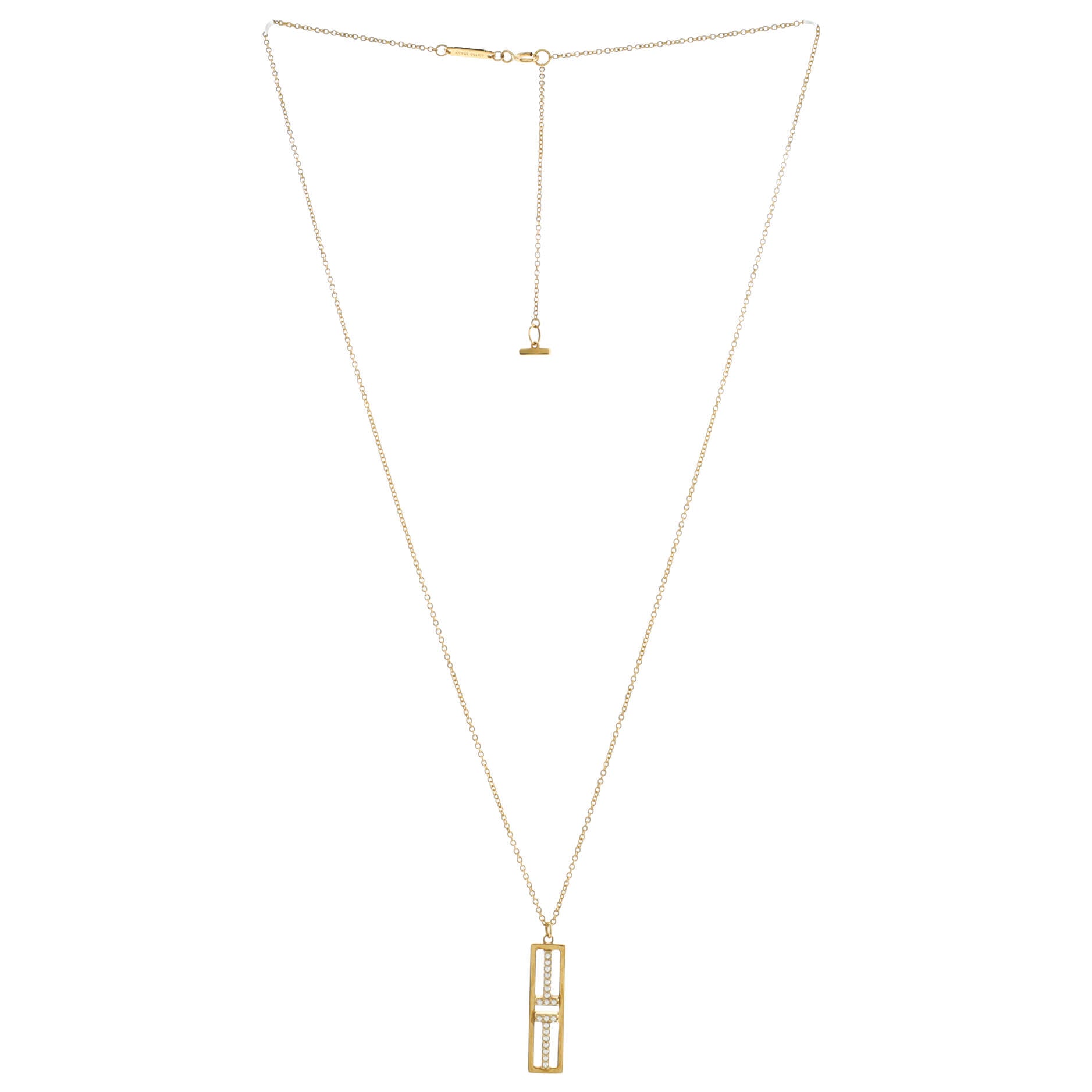 T Open Vertical Diamond Bar Pendant Necklace 18K Yellow Gold with Diamonds