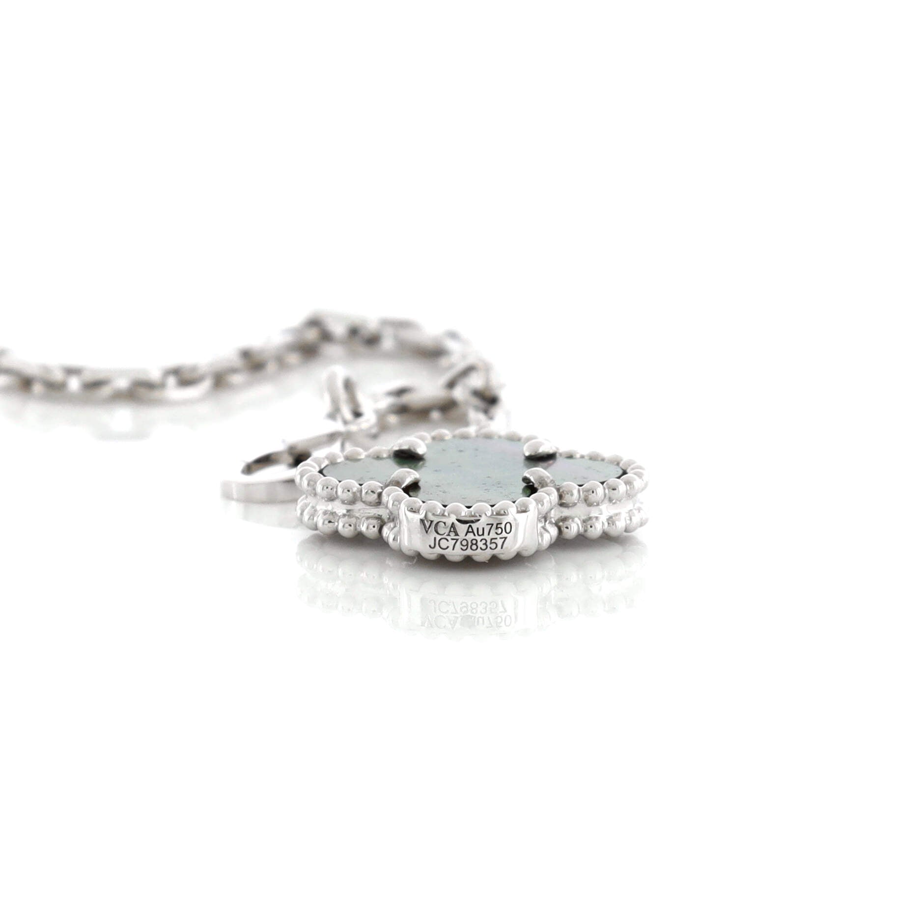 Magic Alhambra 6 Motifs Necklace 18K White Gold with Mother of Pearl and Chalcedony