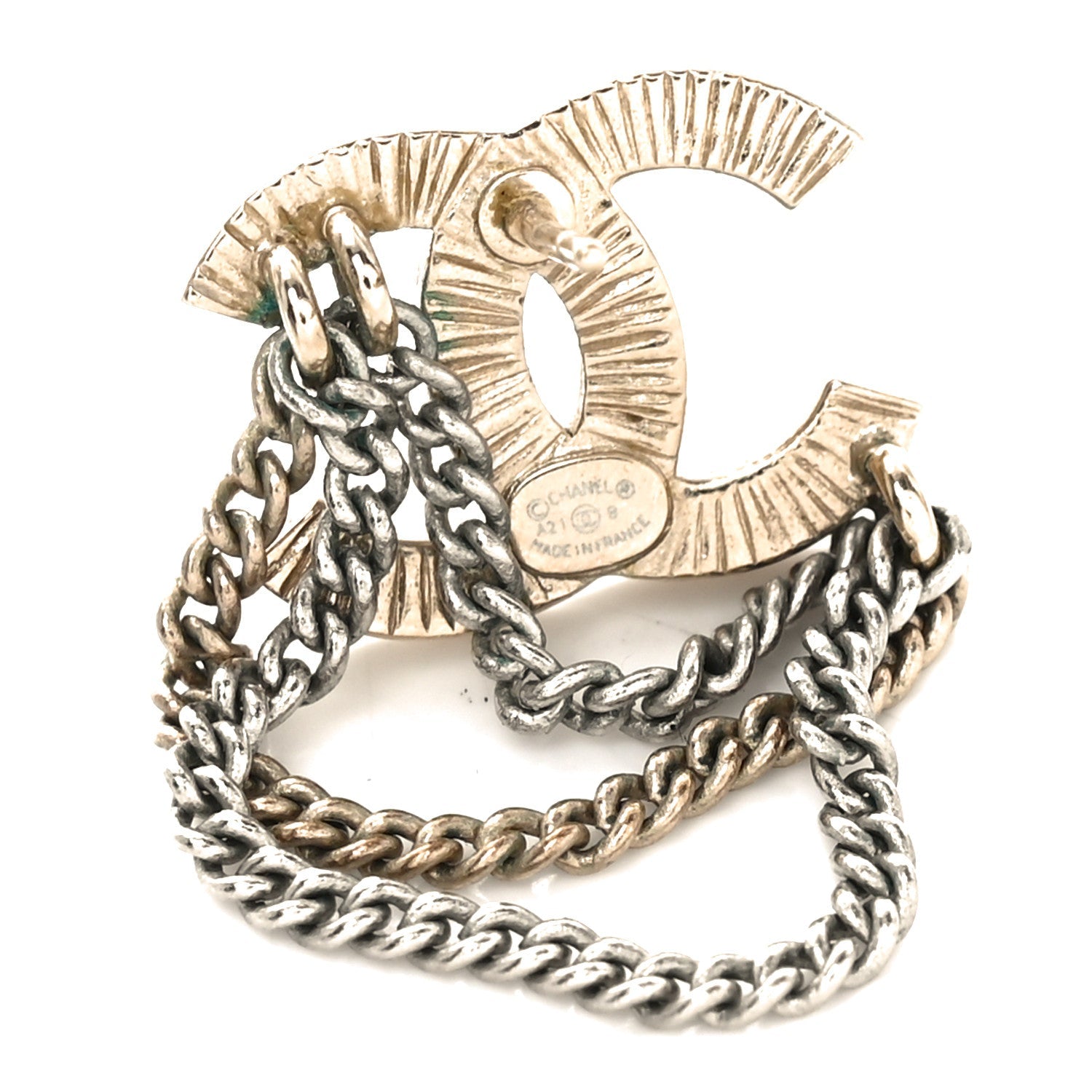 Crystal Chain CC Earrings Gold