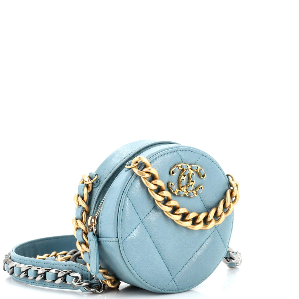 19 Round Clutch with Chain Quilted Leather