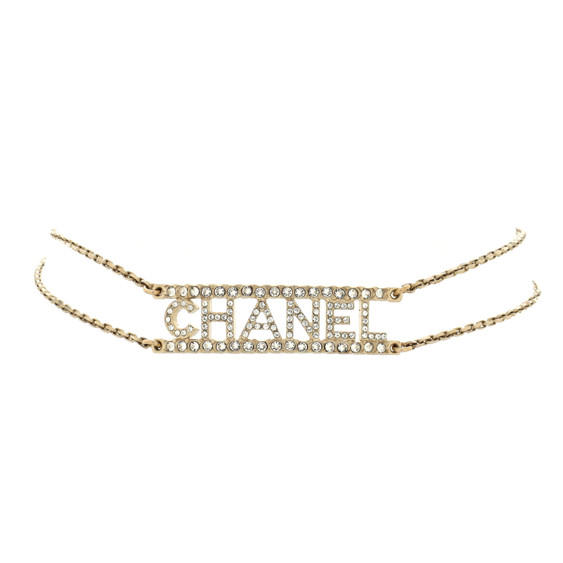 Logo Letters Plate Double Chain Choker Necklace Metal with Crystals
