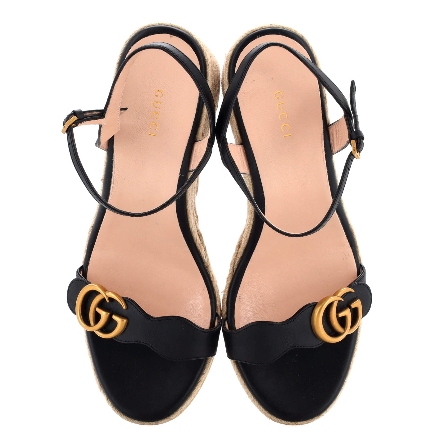 Women's GG Marmont Wedge Espadrille Sandals Leather
