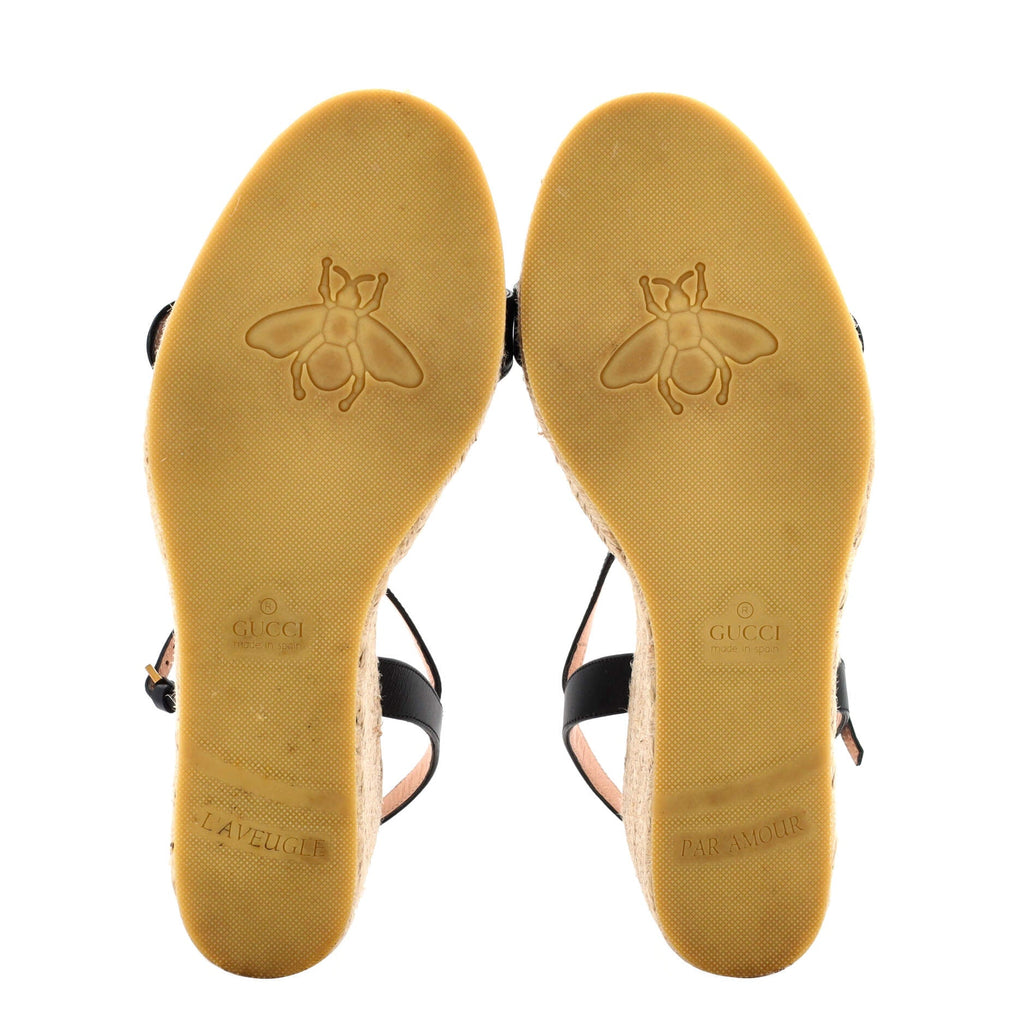 Women's GG Marmont Wedge Espadrille Sandals Leather
