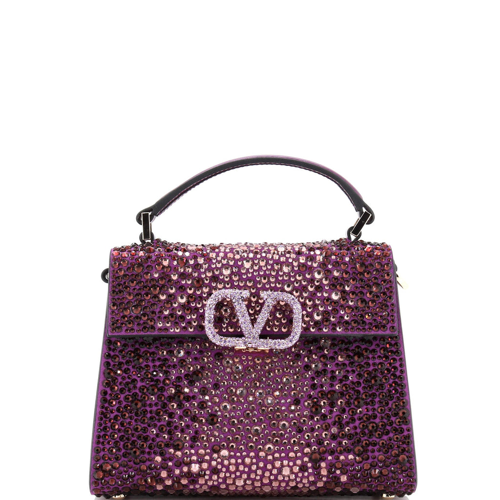 VSling Top Handle Bag Crystal Embellished Leather Mini