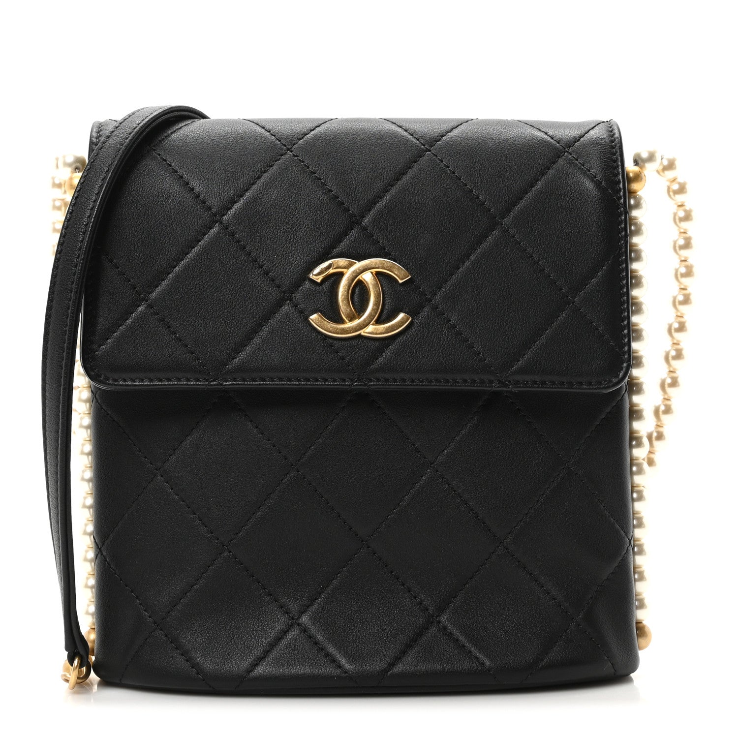Calfskin Quilted Pearl Small About Pearls Hobo Bag Black