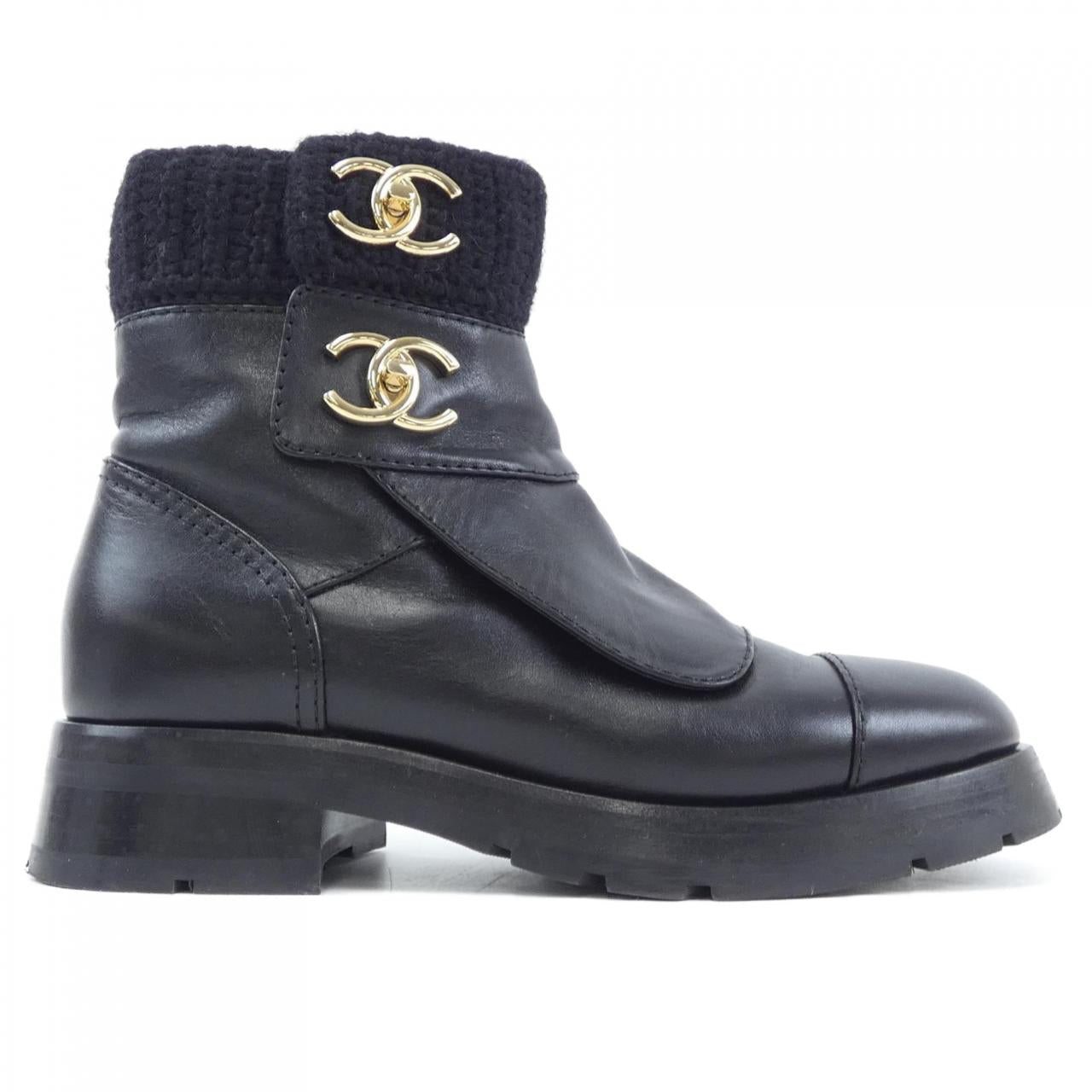 Chanel G45282B14454 Calfskin Knit Metal Boots