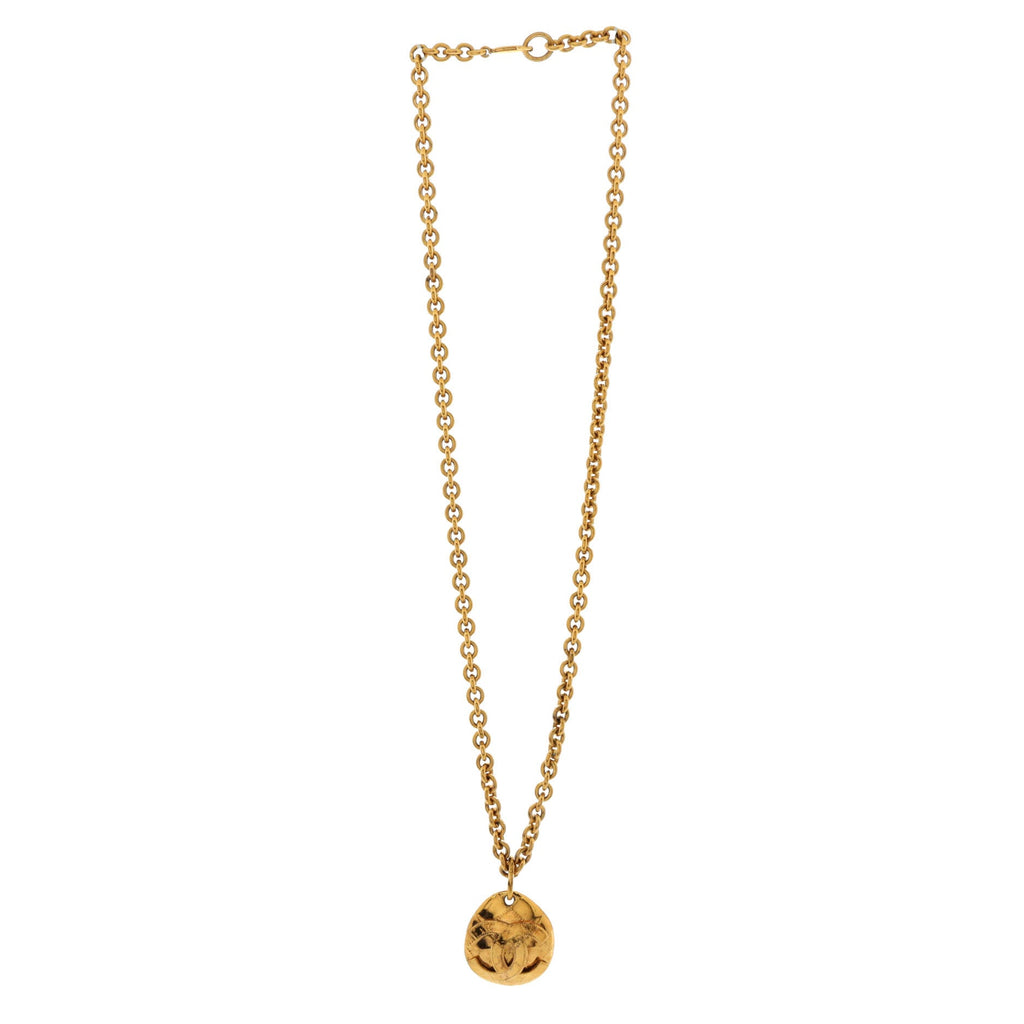 Vintage CC Quilted Teardrop Pendant Necklace Metal