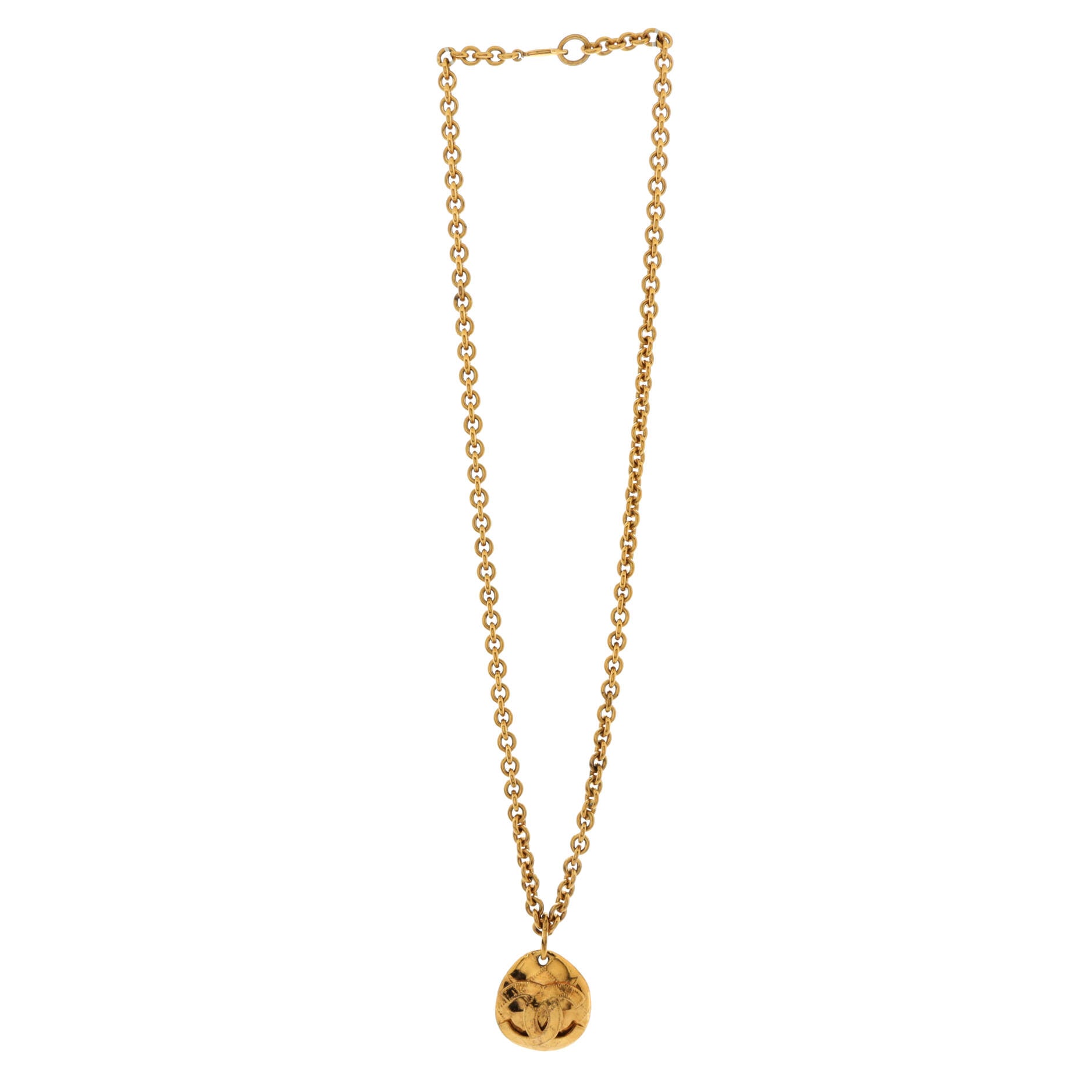 Vintage CC Quilted Teardrop Pendant Necklace Metal