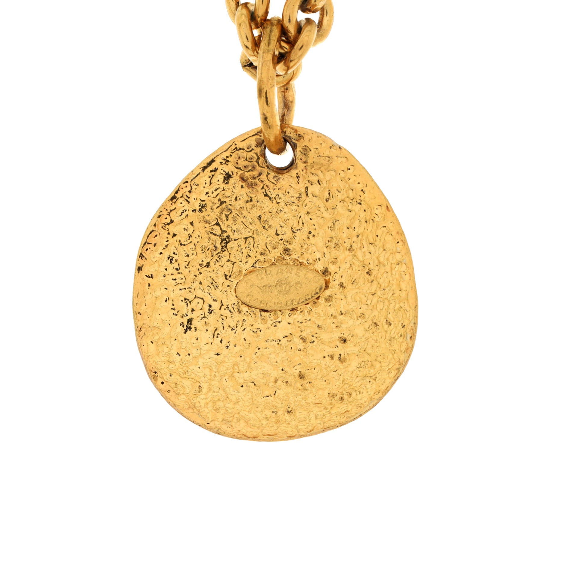 Vintage CC Quilted Teardrop Pendant Necklace Metal