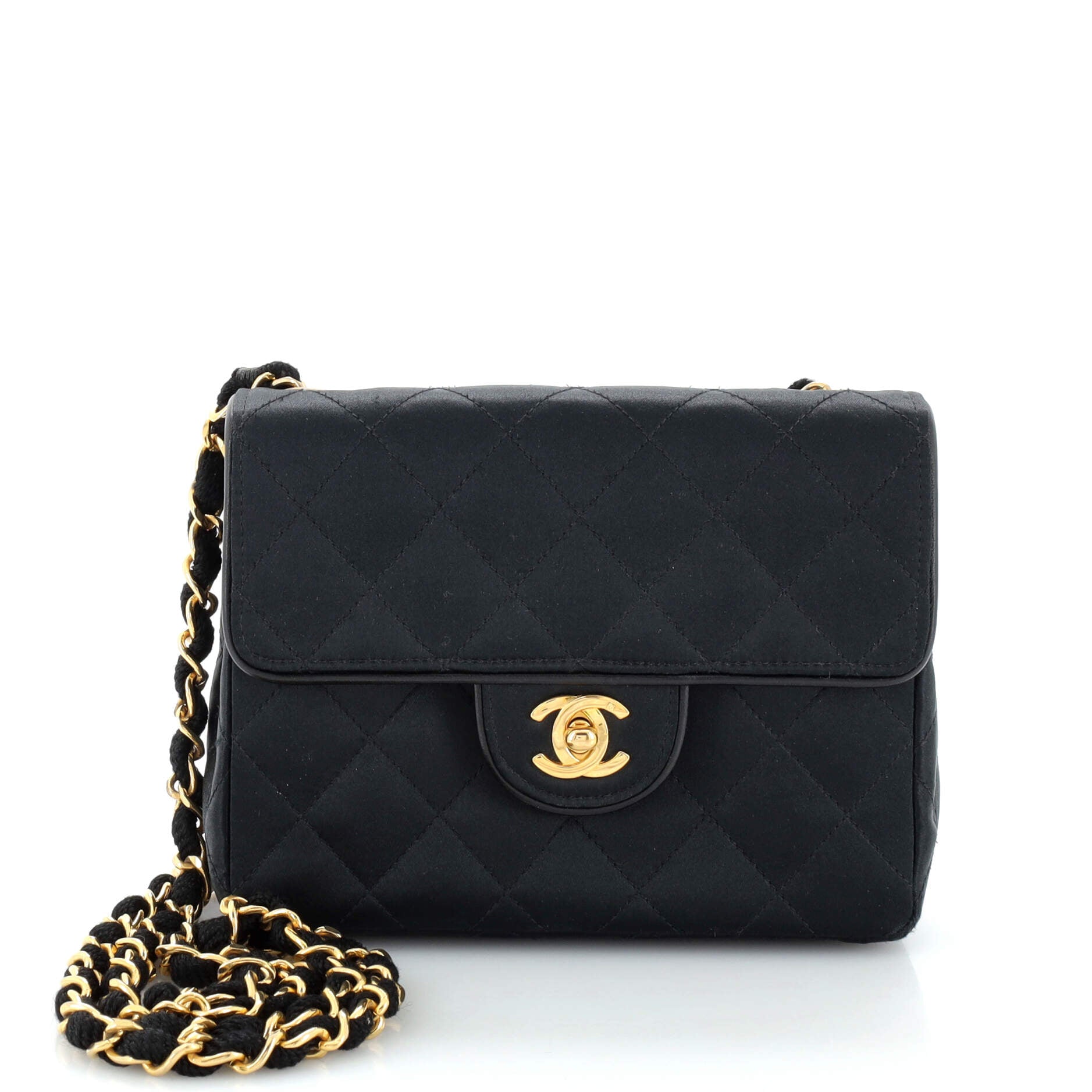 Vintage Square Classic Single Flap Bag Quilted Satin Mini