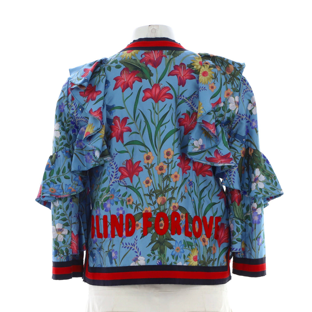 Women's Ruffled Evening Jacket Floral Print Silk