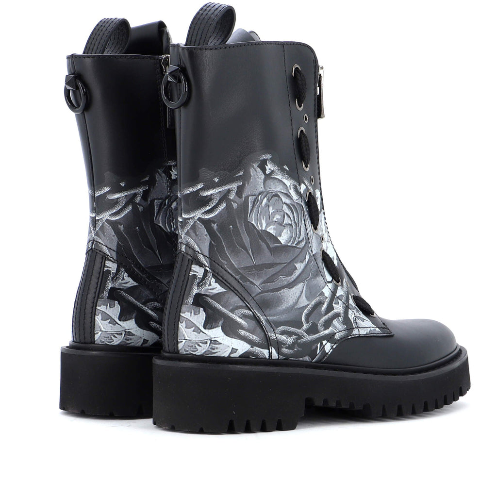 Women's Undercover Combat Boots Printed Leather