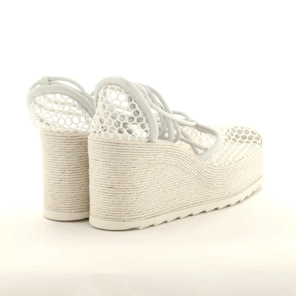 Women's Stretch Lace Up Wedge Espadrilles Mesh with Leather