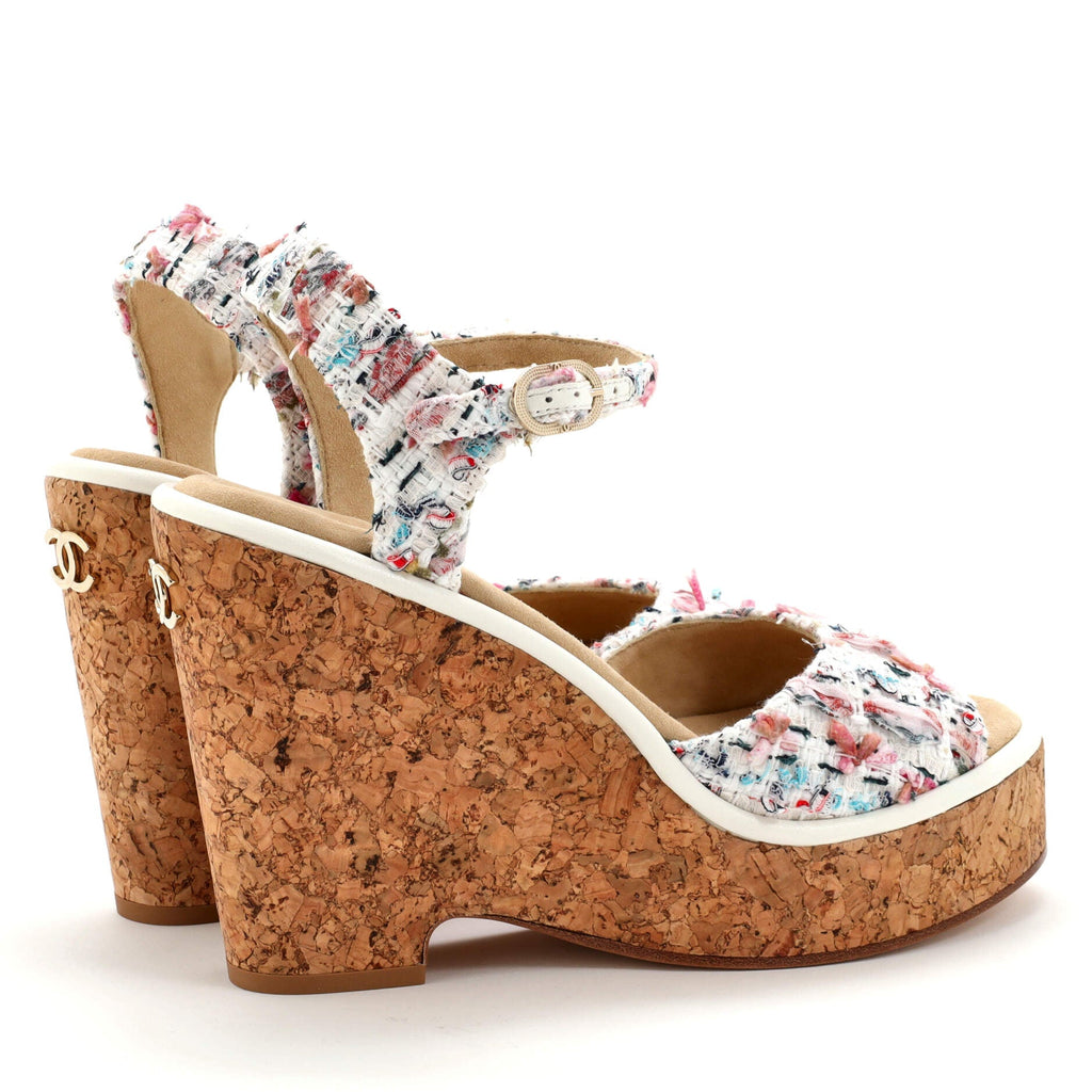 Women's CC Wedge Sandals Tweed and Cork