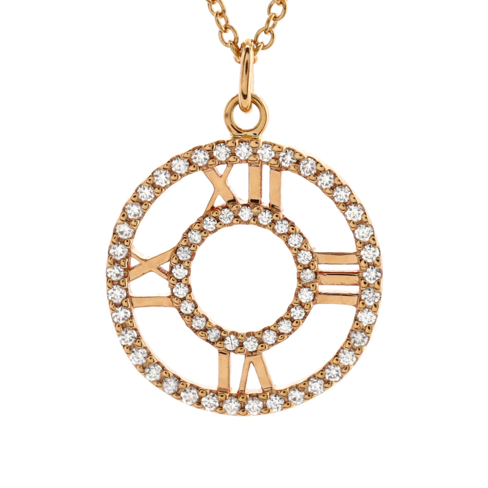 Atlas Open Medallion Pendant Necklace 18K Rose Gold with Pave Diamonds Small
