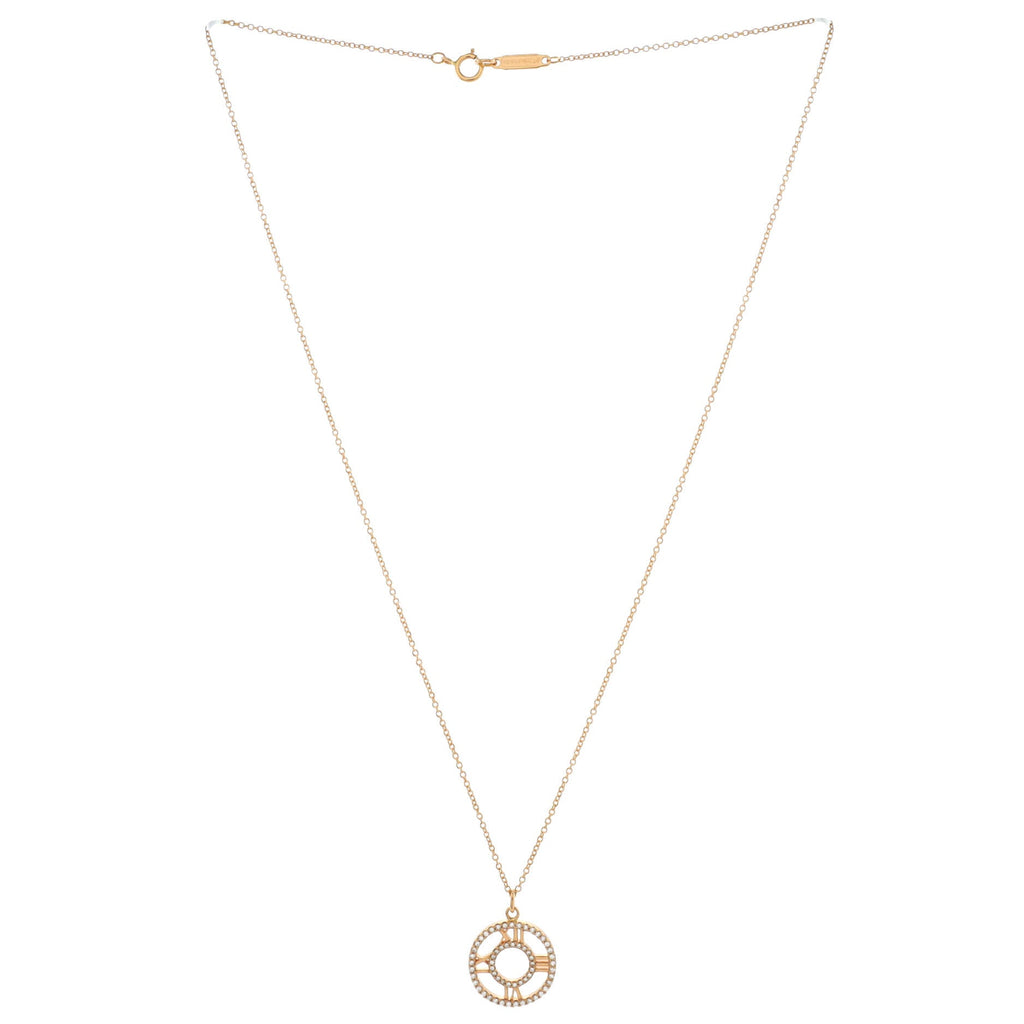 Atlas Open Medallion Pendant Necklace 18K Rose Gold with Pave Diamonds Small
