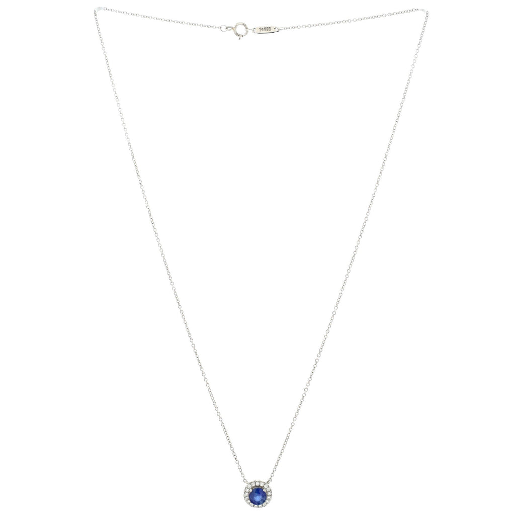 Soleste Round Pendant Necklace Platinum with Diamonds and Blue Sapphire