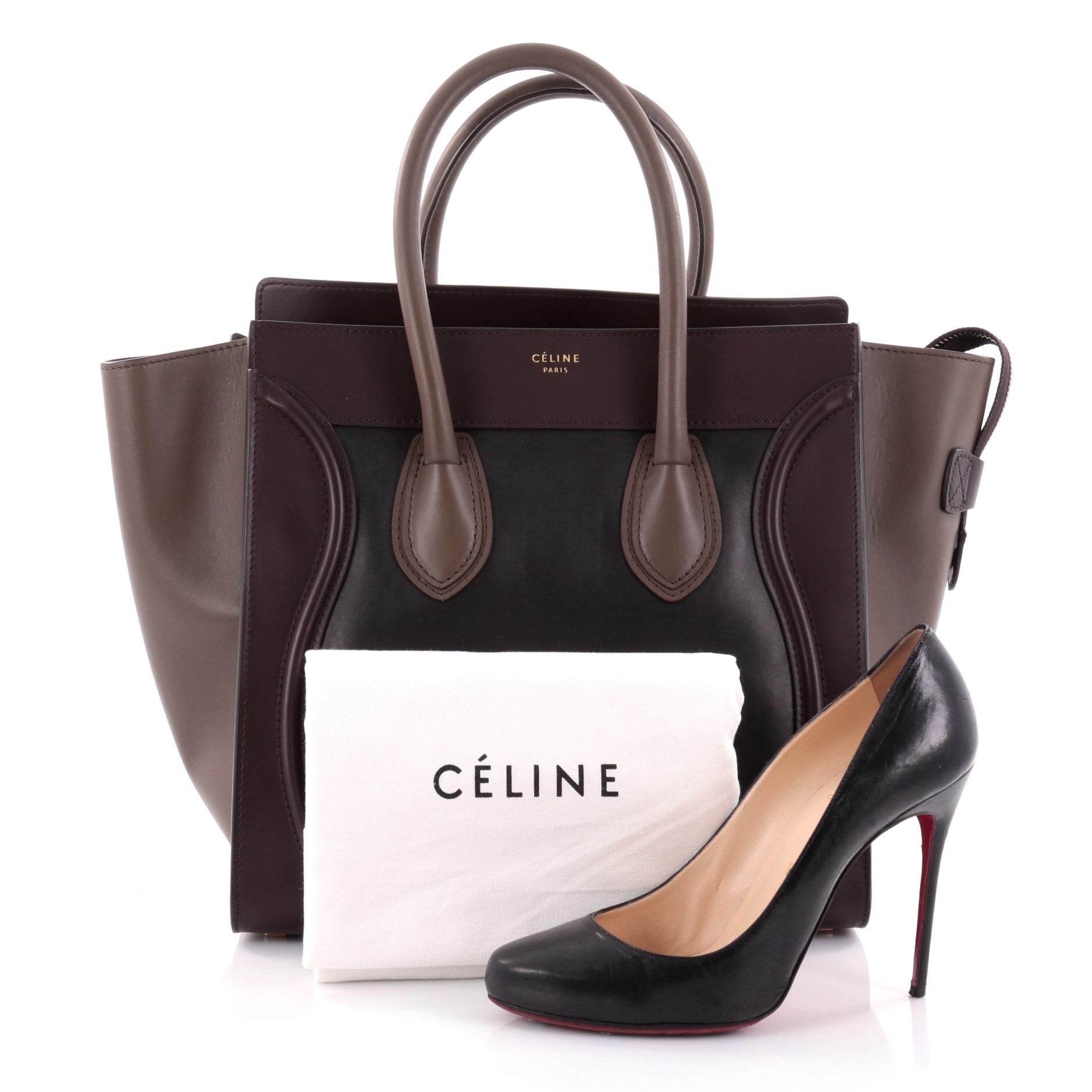 Tricolor Luggage Handbag Leather Mini