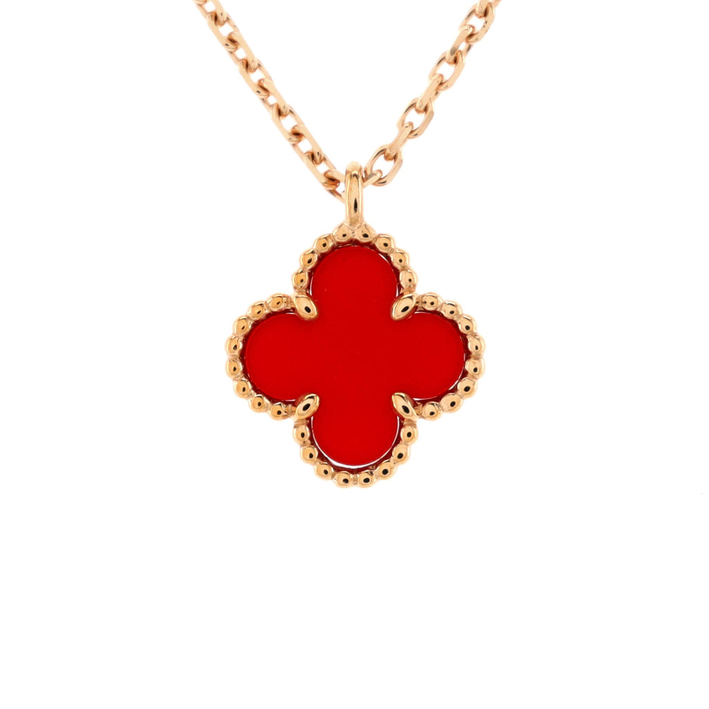Sweet Alhambra Pendant Necklace 18K Rose Gold and Carnelian