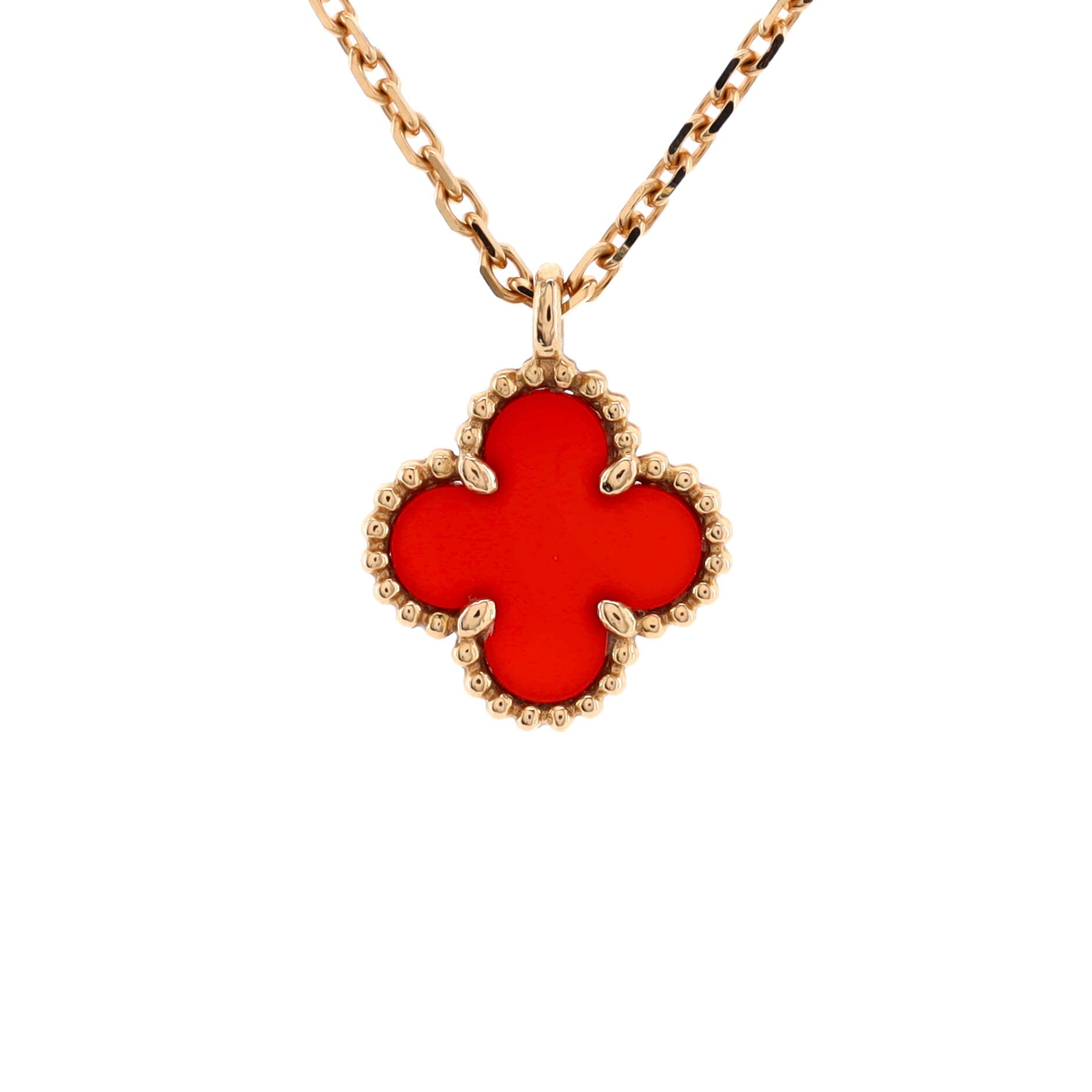 Sweet Alhambra Pendant Necklace 18K Rose Gold and Carnelian