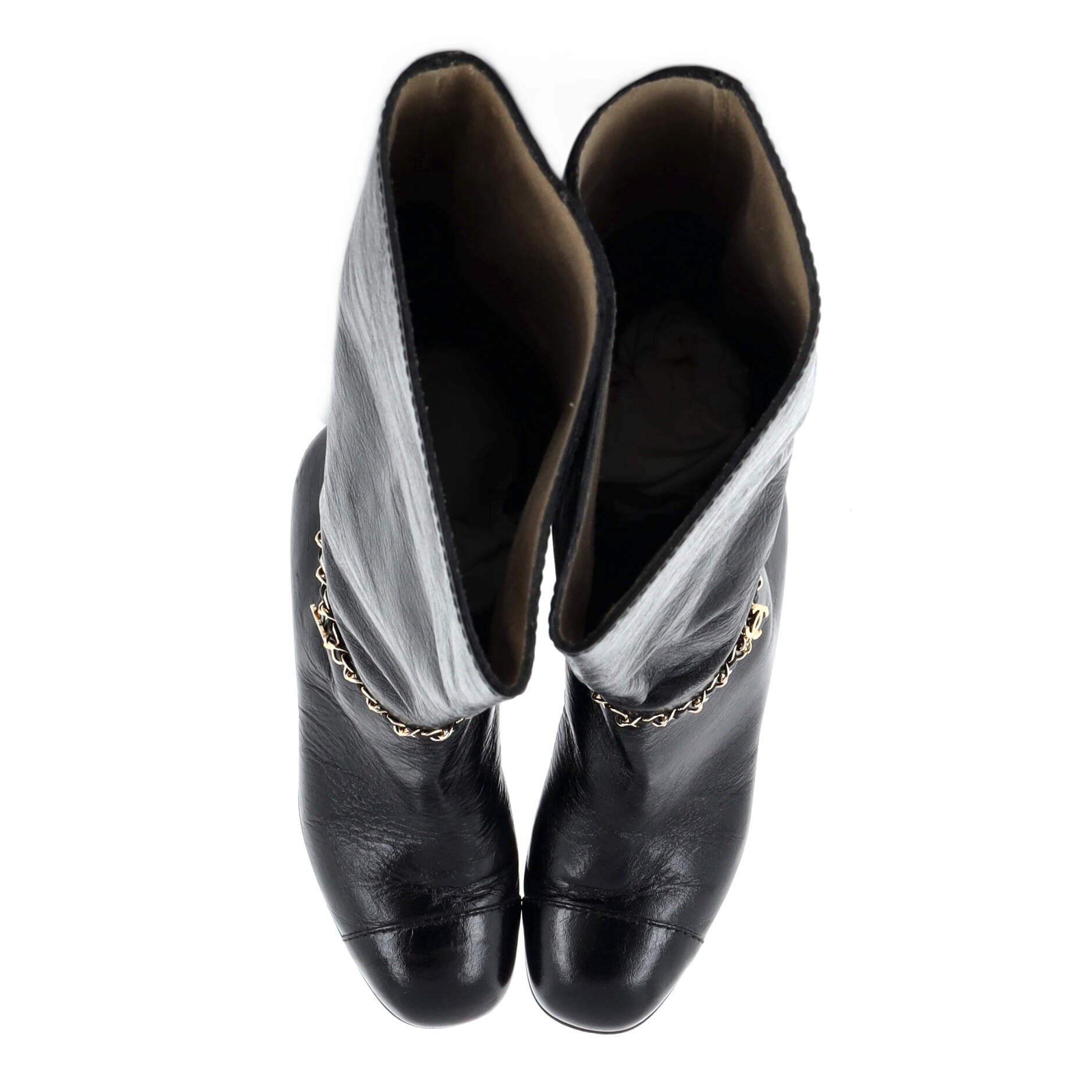 Women's CC Chain Cap Toe Heeled Boots Leather