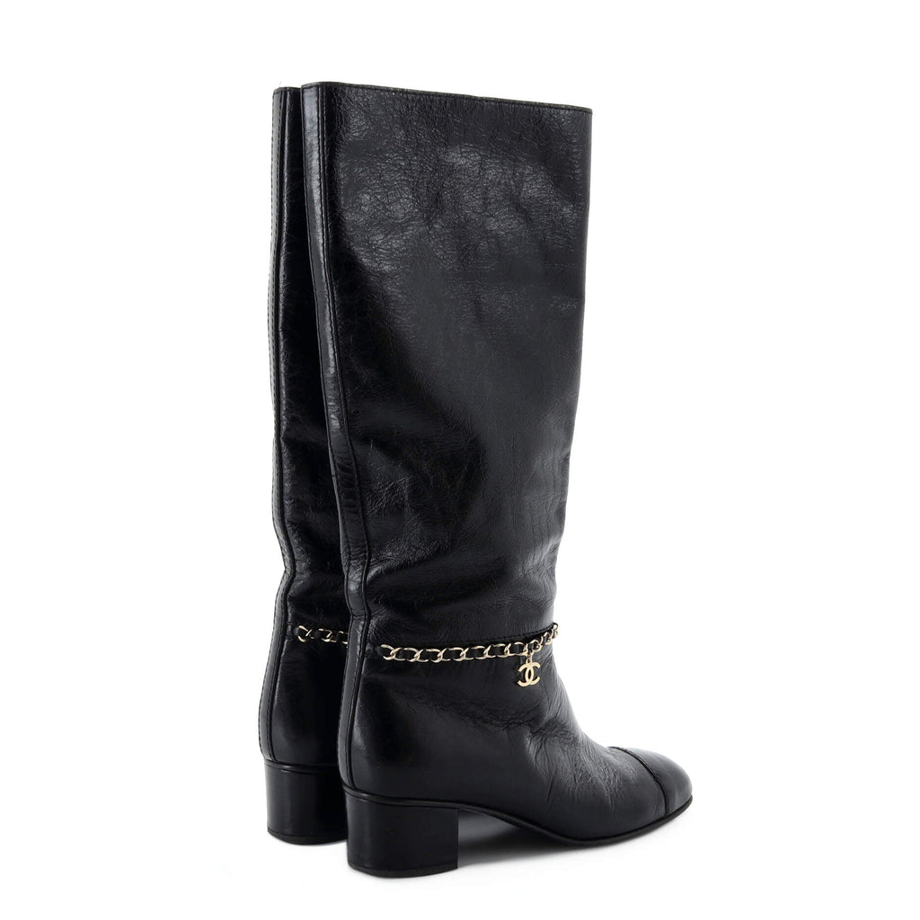 Women's CC Chain Cap Toe Heeled Boots Leather