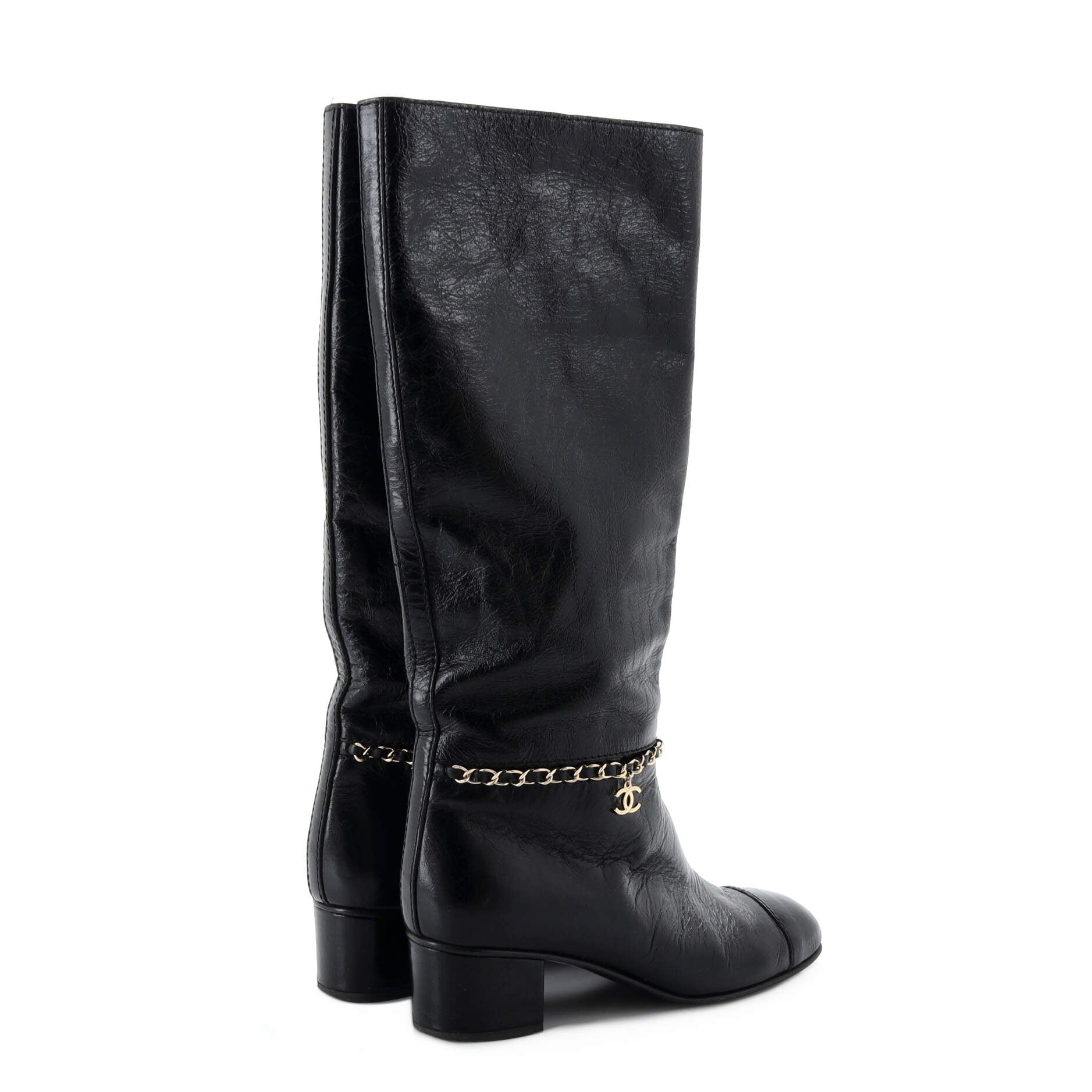 Women's CC Chain Cap Toe Heeled Boots Leather
