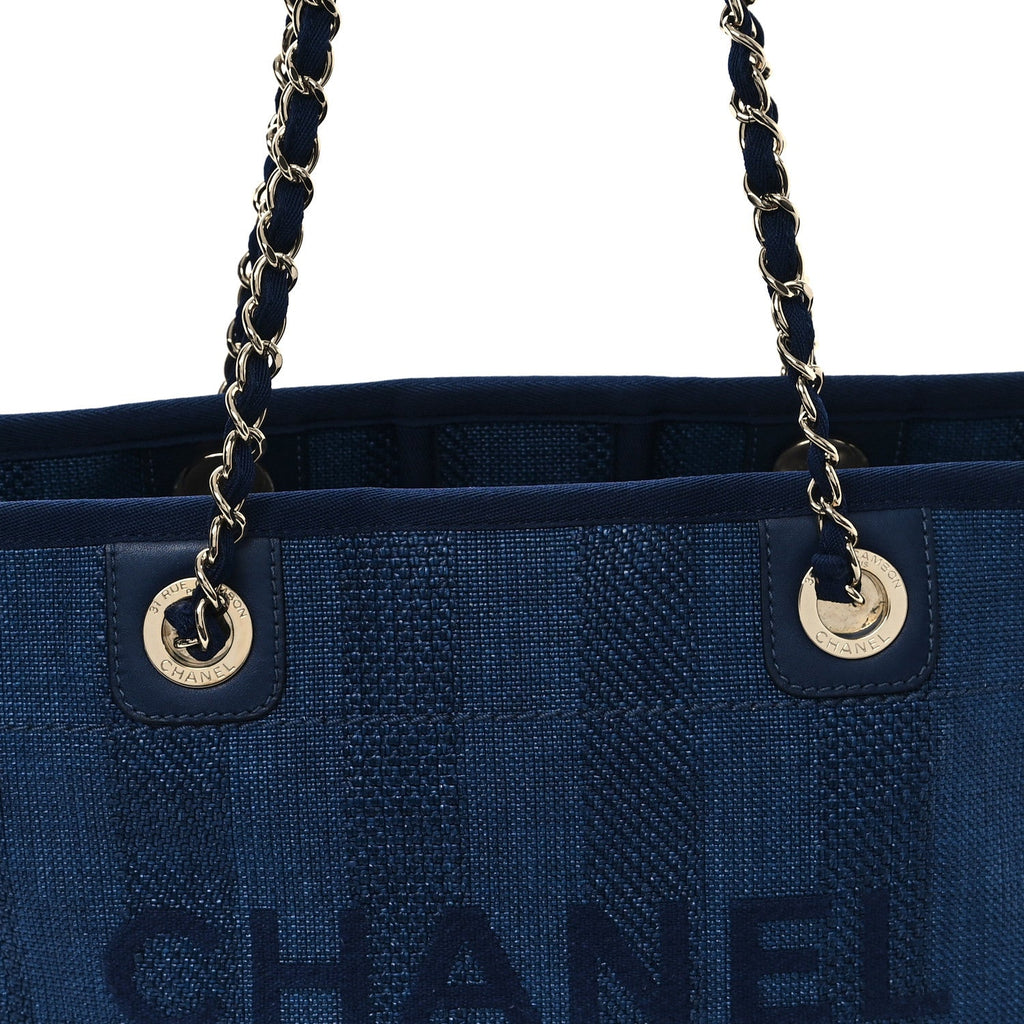 Mixed Fibers Striped Small Deauville Tote Navy Blue