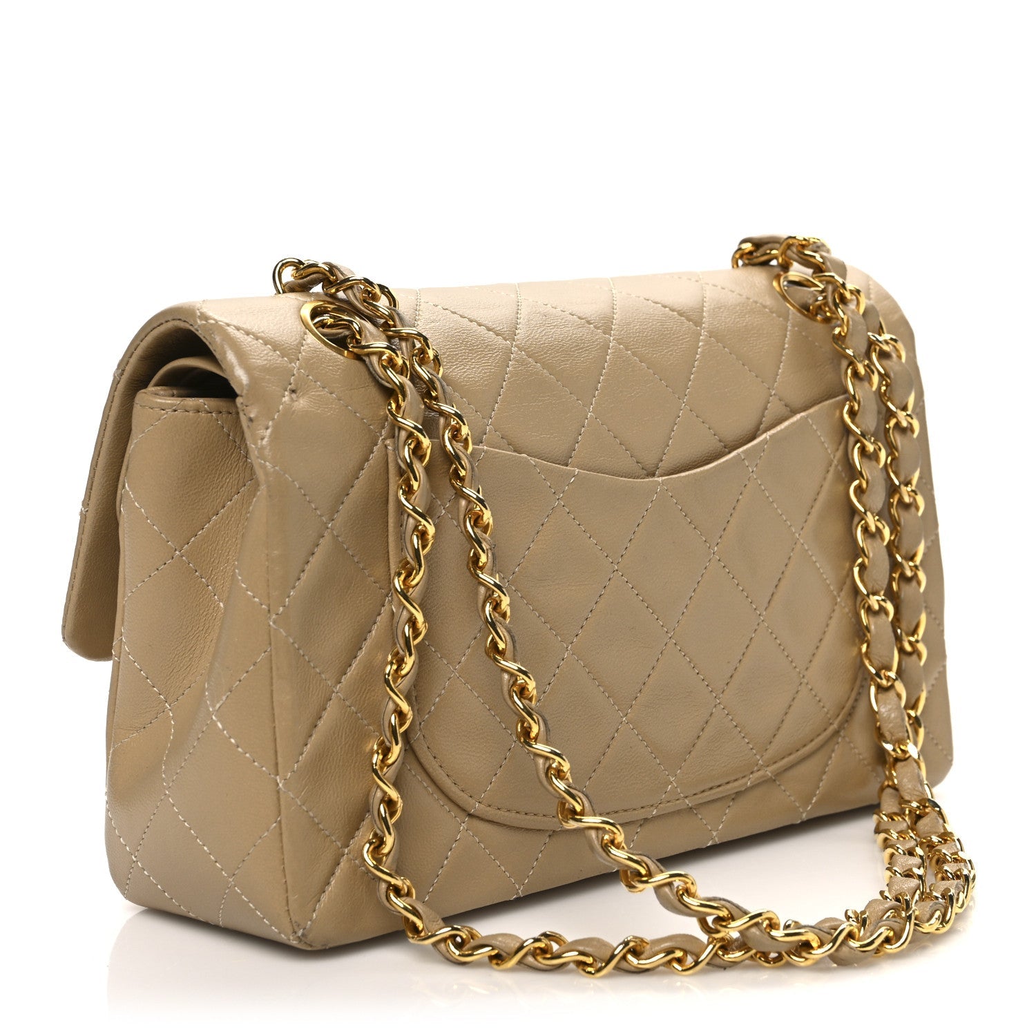 Lambskin Quilted Small Double Flap Beige