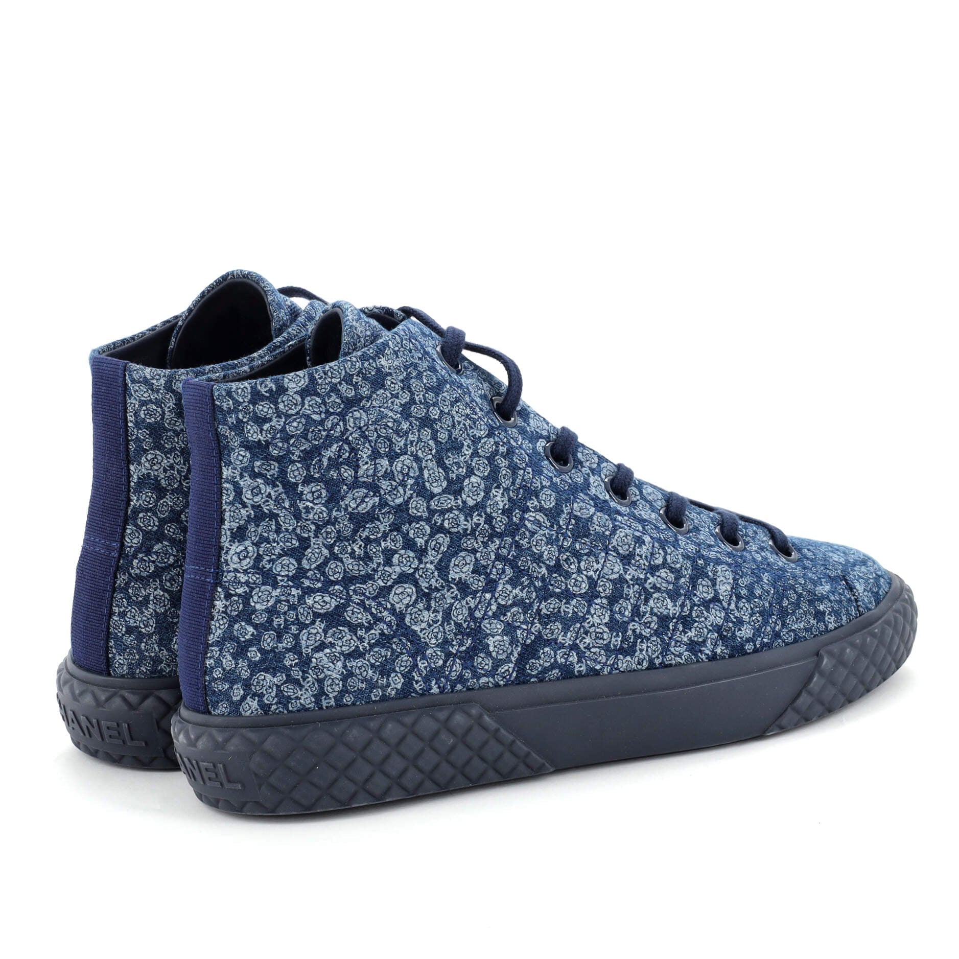Women's Camellia Cap Toe High-Top Sneakers Quilted Printed Denim