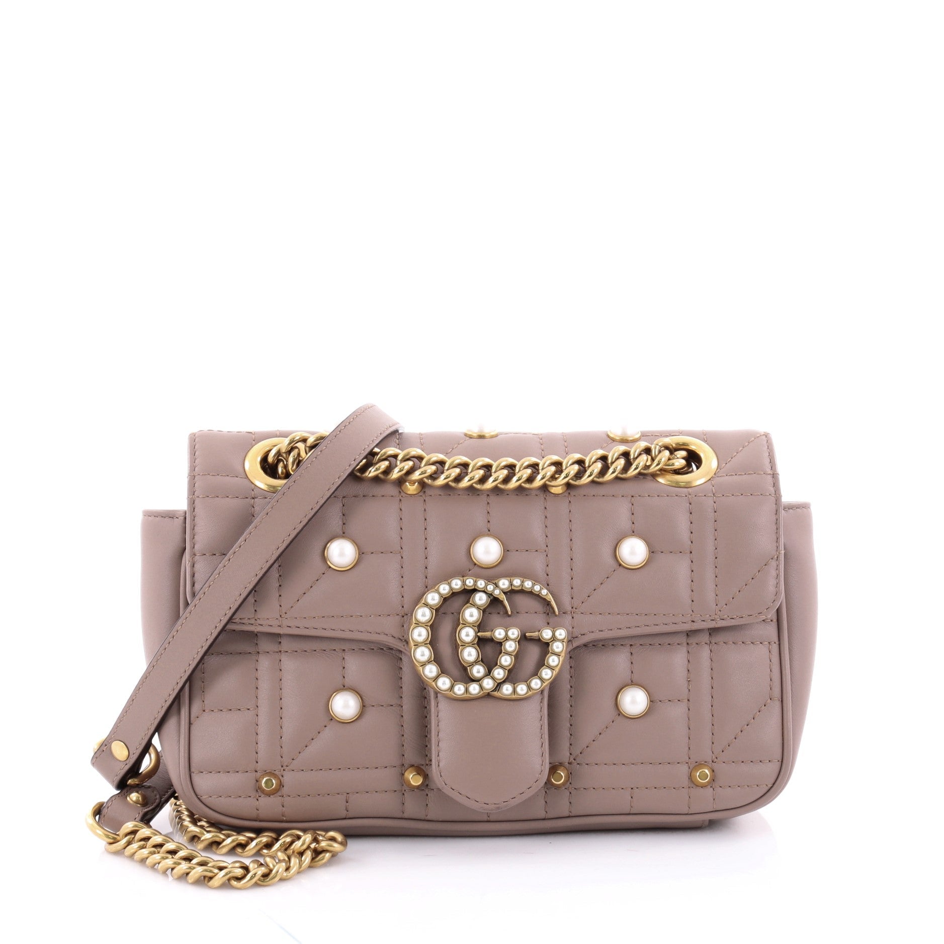 Pearly GG Marmont Flap Bag Matelasse Leather Mini