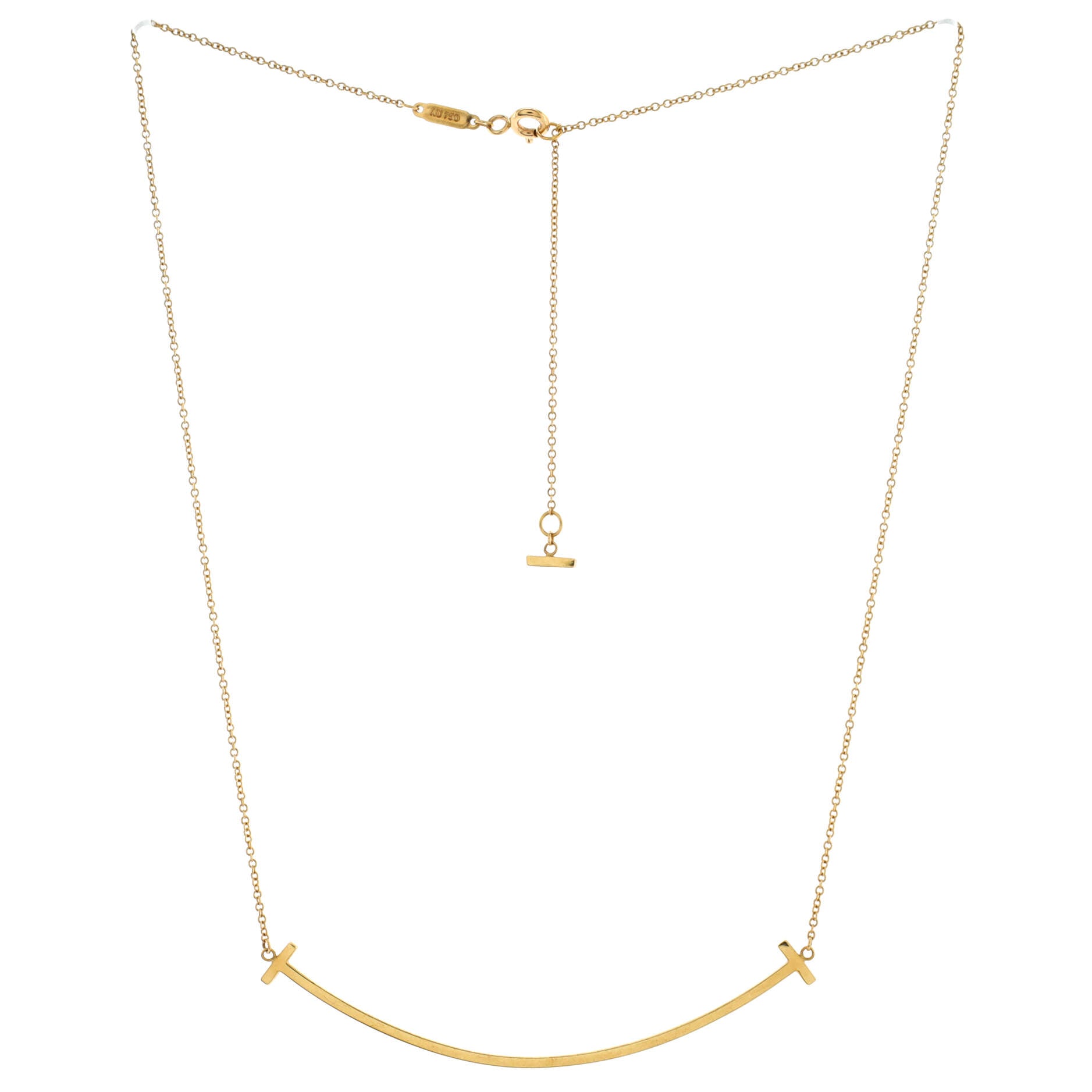 T Smile Pendant Necklace 18K Yellow Gold Large