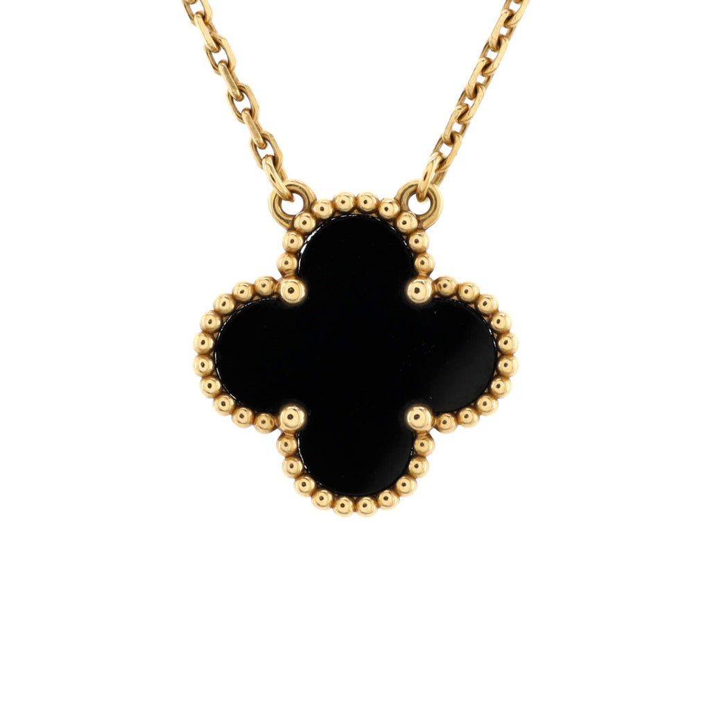 Vintage Alhambra Pendant Necklace 18K Yellow Gold and Onyx