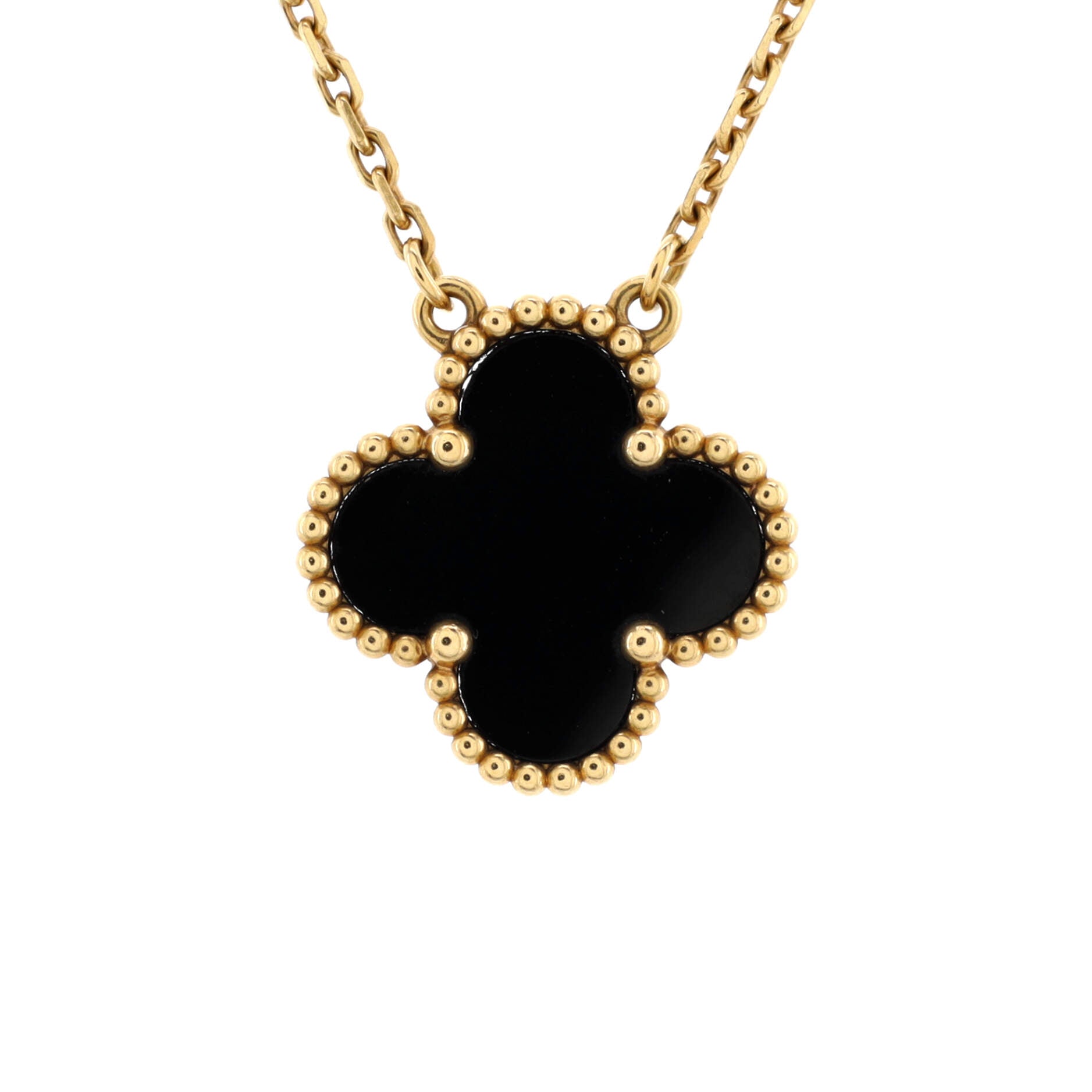 Vintage Alhambra Pendant Necklace 18K Yellow Gold and Onyx