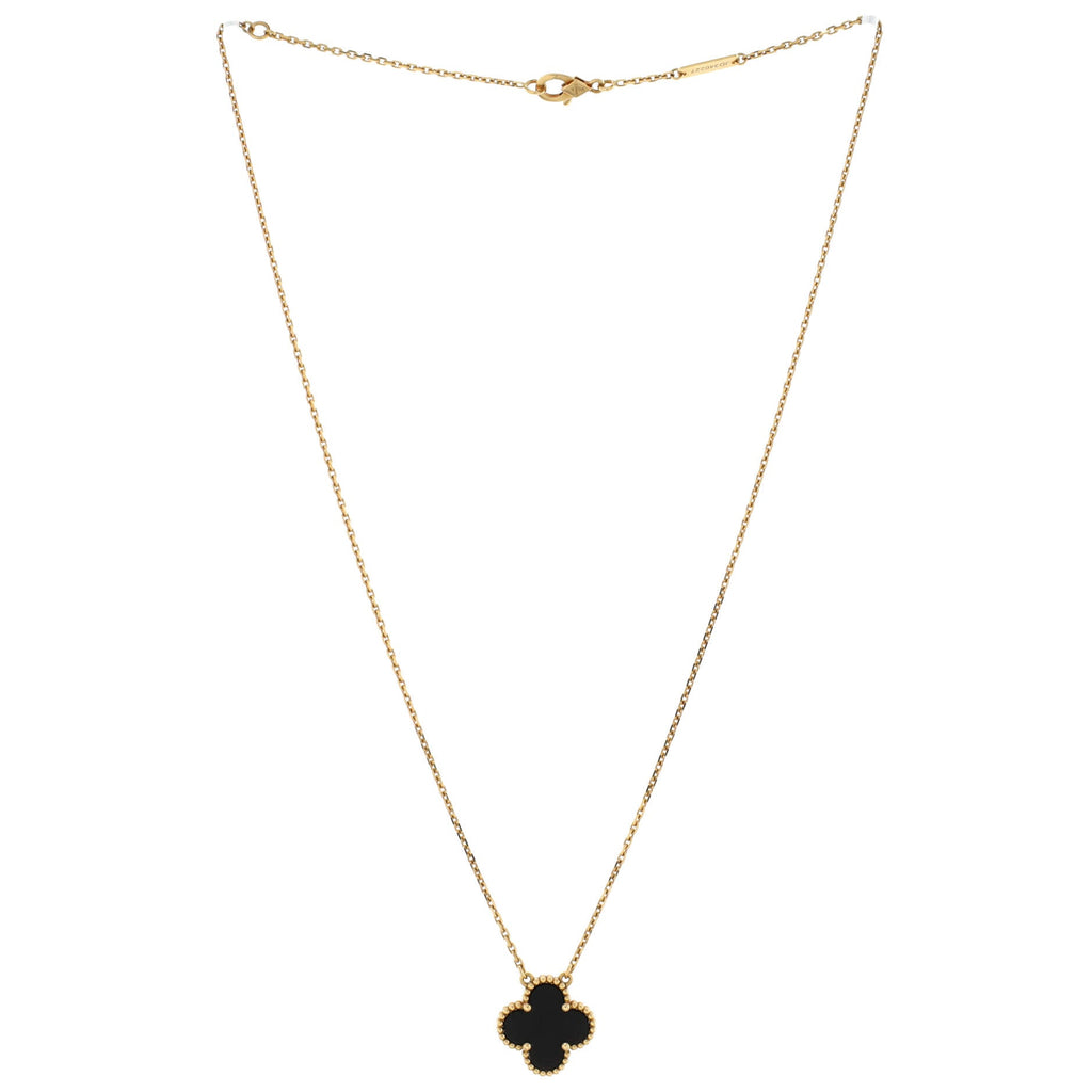 Vintage Alhambra Pendant Necklace 18K Yellow Gold and Onyx