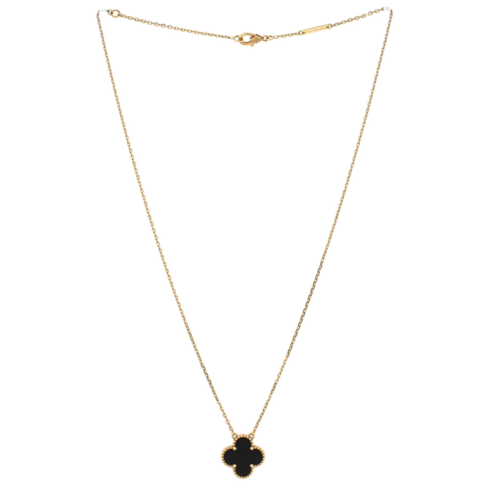 Vintage Alhambra Pendant Necklace 18K Yellow Gold and Onyx