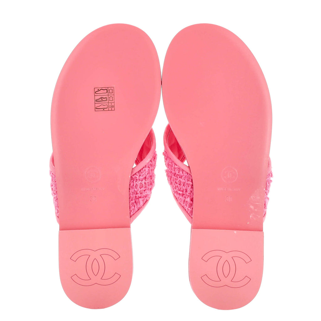 Women's CC Logo Thong Sandals Tweed and Leather