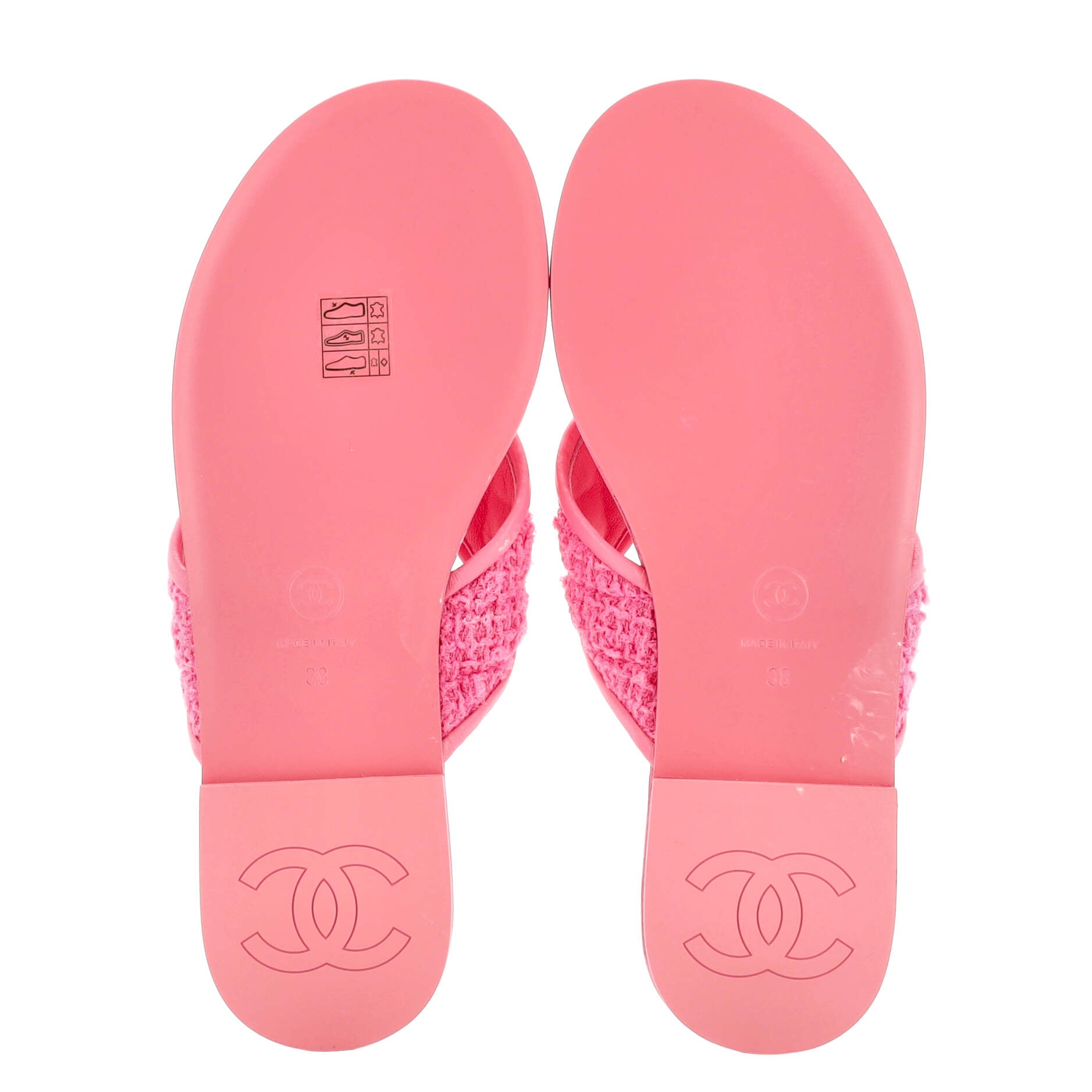 Women's CC Logo Thong Sandals Tweed and Leather