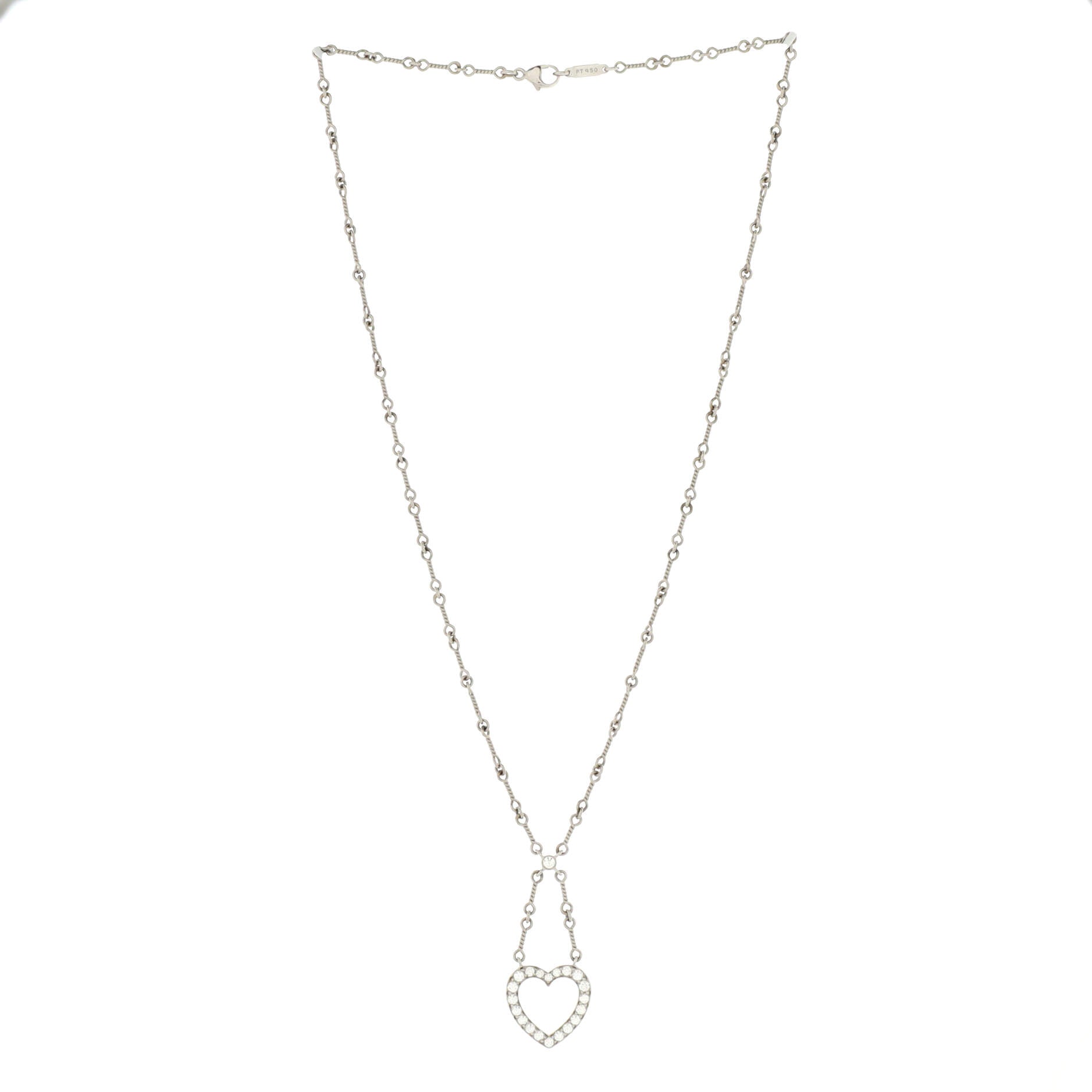 Open Heart Pendant Necklace Platinum and Diamonds