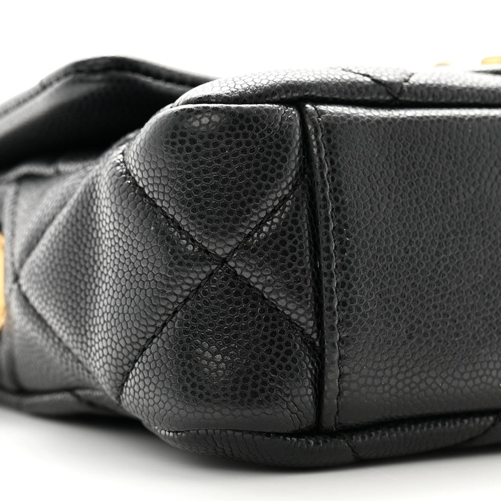 Caviar Quilted Mini Twist Your Buttons Flap Black