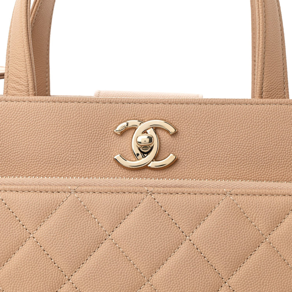 Caviar Quilted Large Business Affinity Shopping Bag Beige