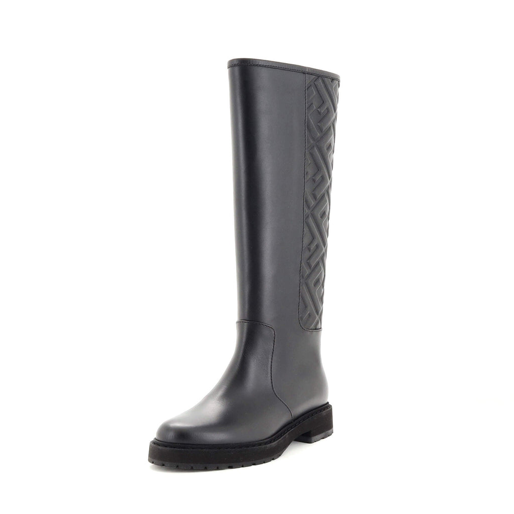 Women's Knee High Rain Boots FF Embossed Leather