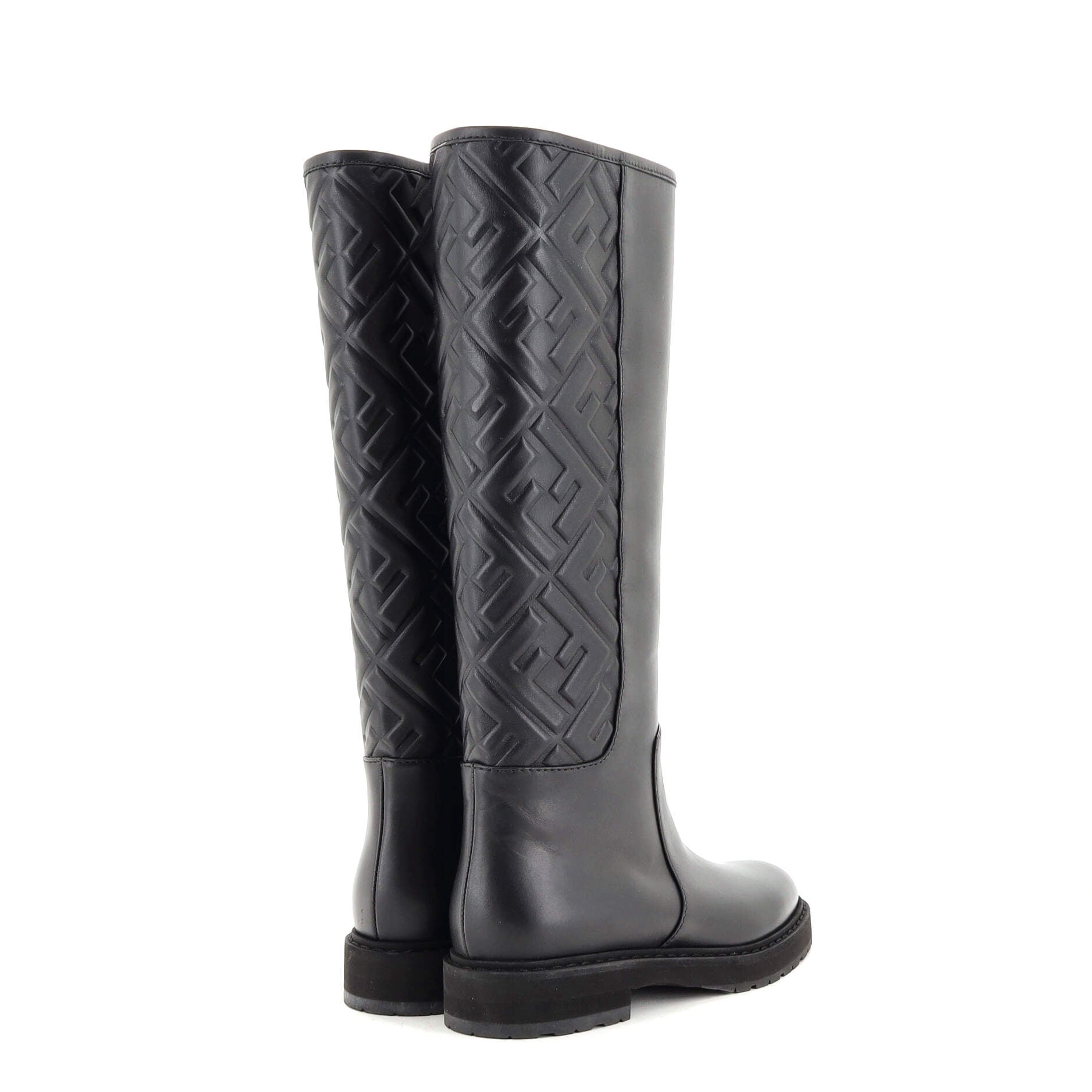 Women's Knee High Rain Boots FF Embossed Leather