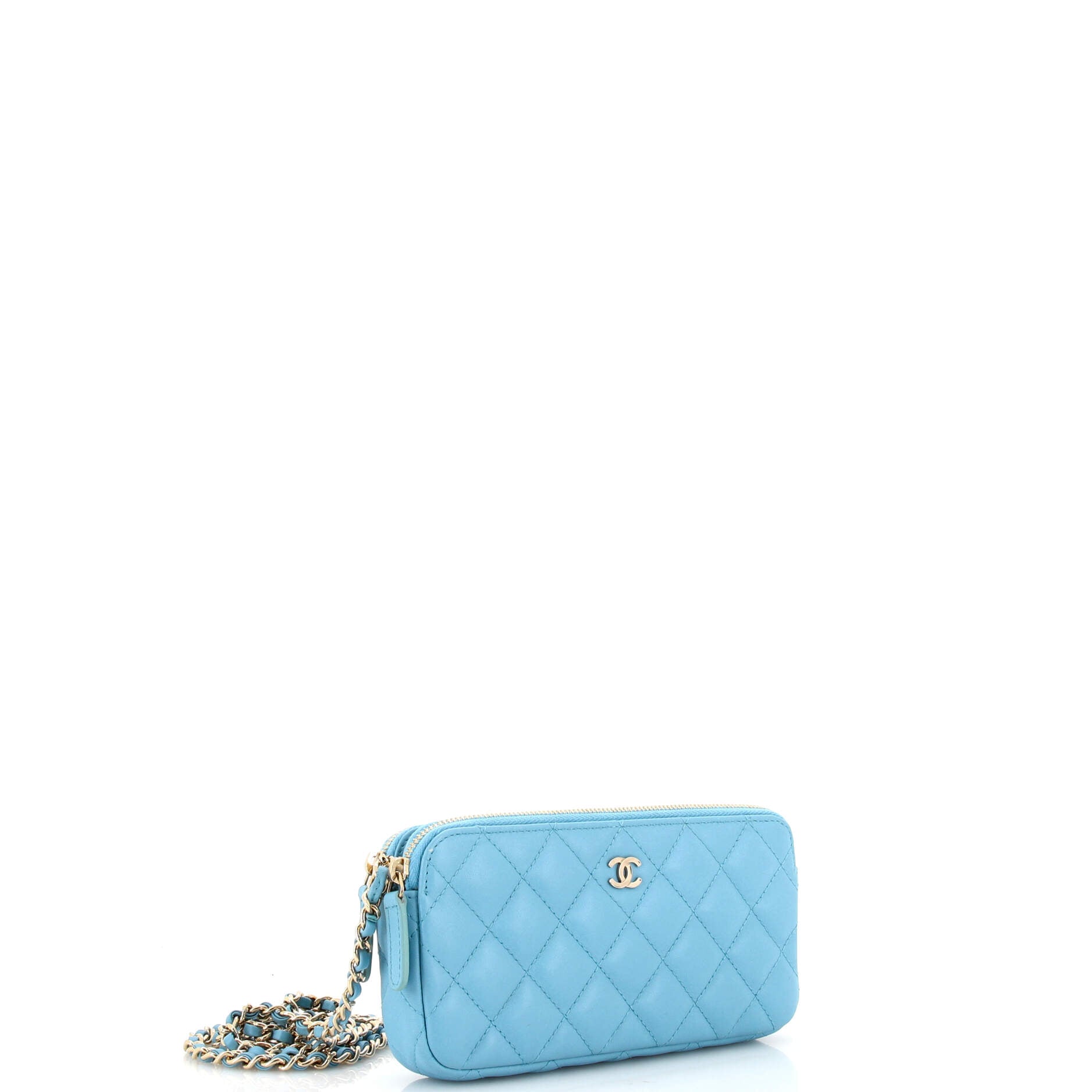 Double Zip Clutch with Chain Quilted Lambskin
