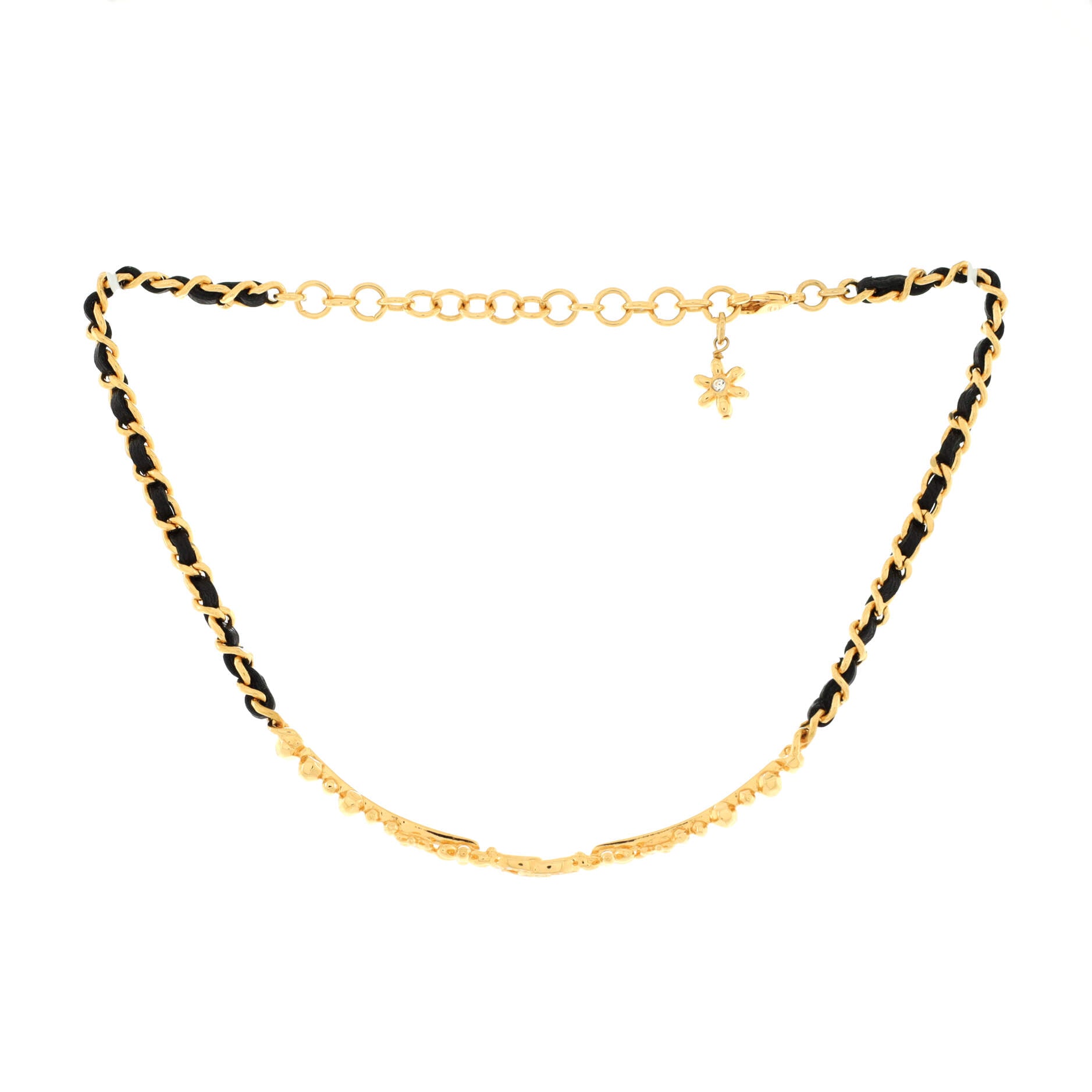 Floral Choker Necklace Metal with Lambskin and Crystal