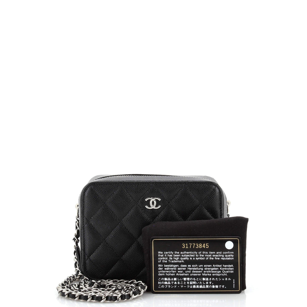 Square CC Chain Camera Bag Quilted Caviar Mini